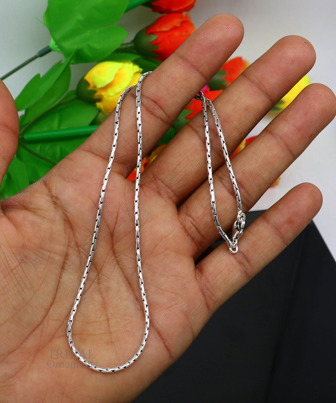 All size 925 sterling silver handmade solid fancy stylish silver beaded chain necklace baht chain best gifting jewelry from India ch151 - TRIBAL ORNAMENTS