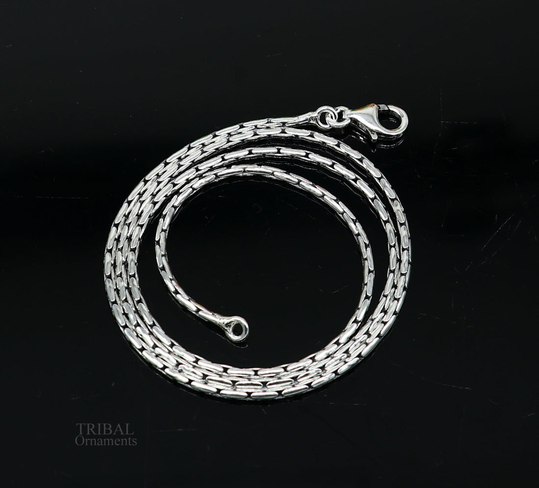 All size 925 sterling silver handmade solid fancy stylish silver beaded chain necklace baht chain best gifting jewelry from India ch151 - TRIBAL ORNAMENTS