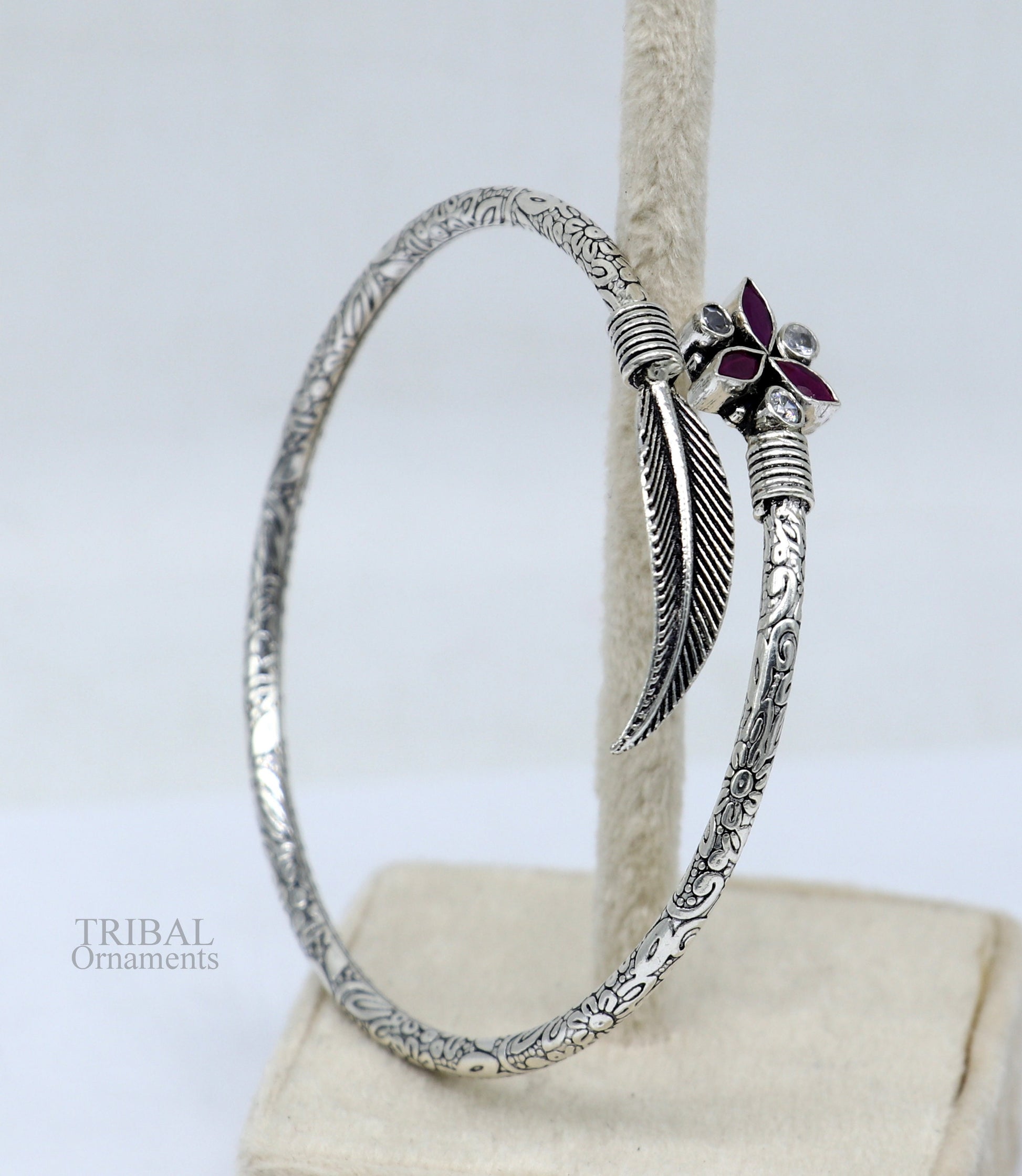 Feather style 925 sterling silver exclusive design handmade bangle bracelet, easy to plug with your wrist, pure silver kada jewelry nssk669 - TRIBAL ORNAMENTS