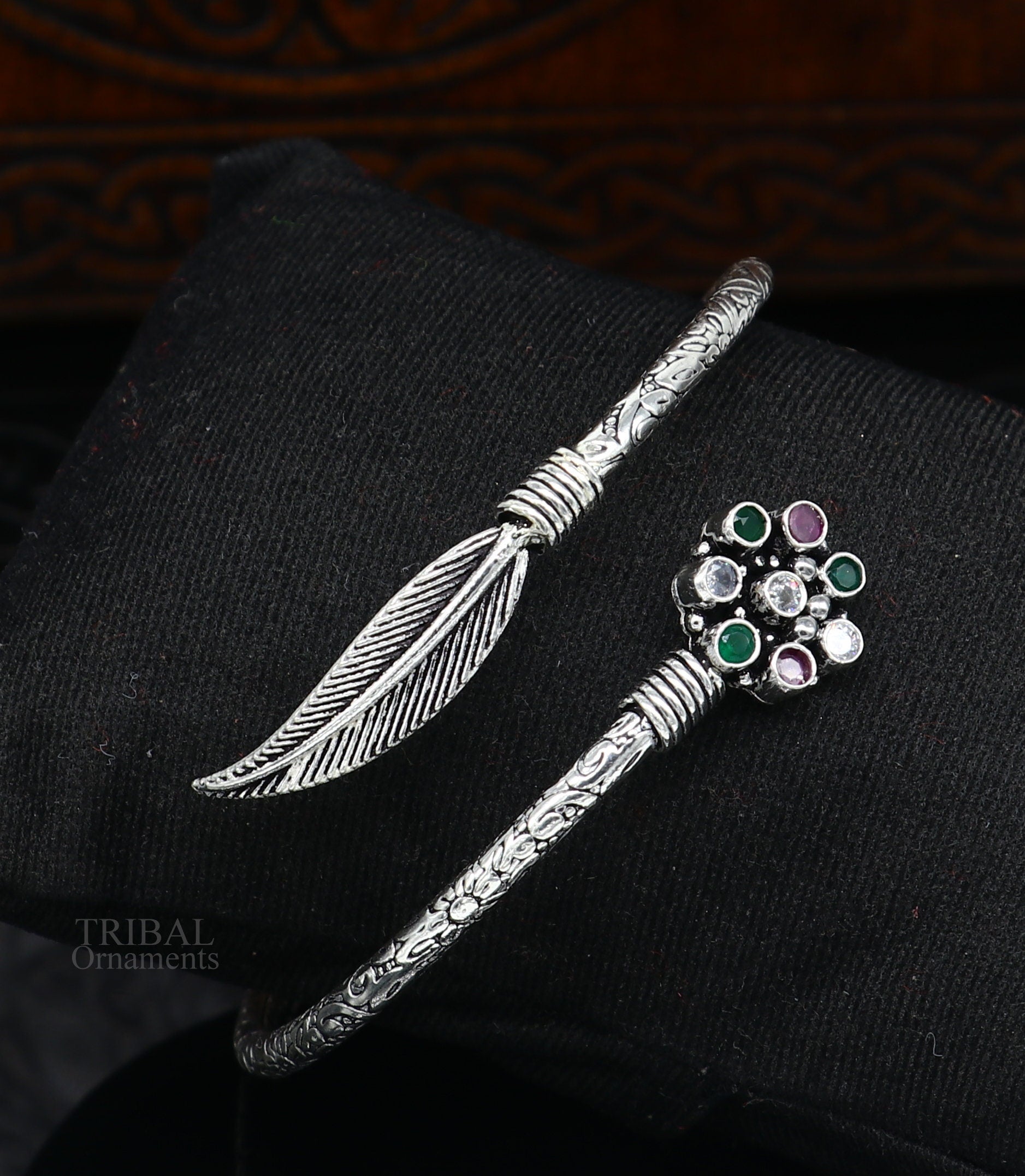 Feather style 925 sterling silver exclusive design handmade bangle bracelet, easy to plug with your wrist, pure silver kada jewelry nssk670 - TRIBAL ORNAMENTS