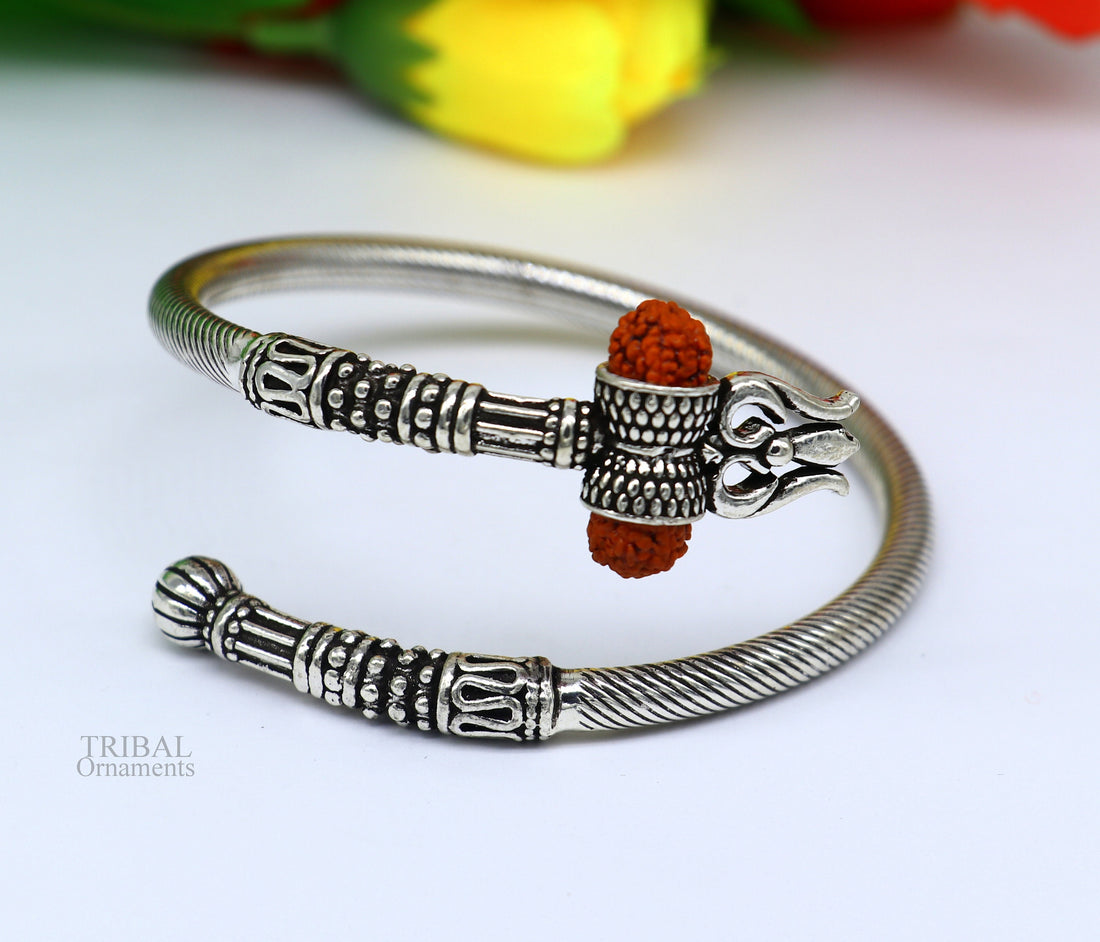 925 sterling silver idol shiva trident or trishul bangle, pretty customized Babubali bangle kada bracelet unisex designer jewelry nssk676 - TRIBAL ORNAMENTS