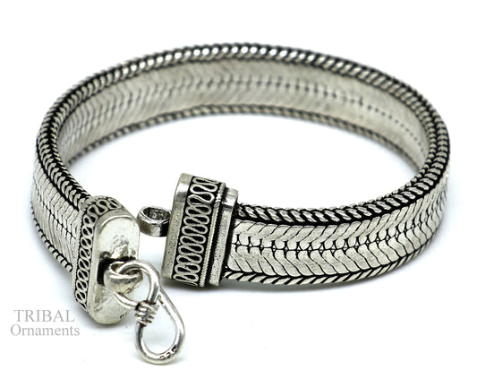 8.5" Vintage style solid 925 sterling silver handmade gorgeous wheat chain flexible bracelet wrist belt jewelry from Rajasthan India sbr249 - TRIBAL ORNAMENTS