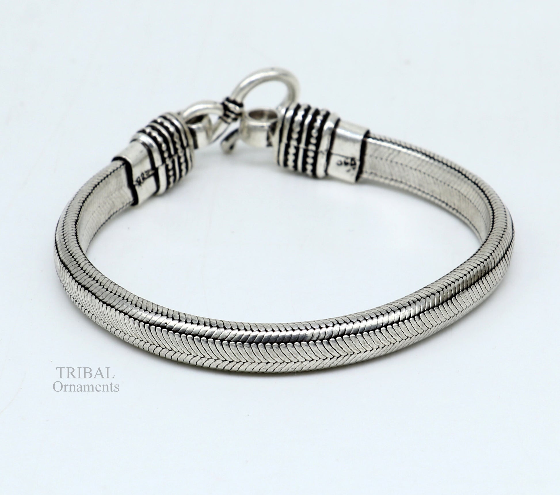 7mm 8" solid 925 sterling silver handmade snake chain heavy customized D shape half round bracelet, personalized gifting jewelry nsbr250 - TRIBAL ORNAMENTS