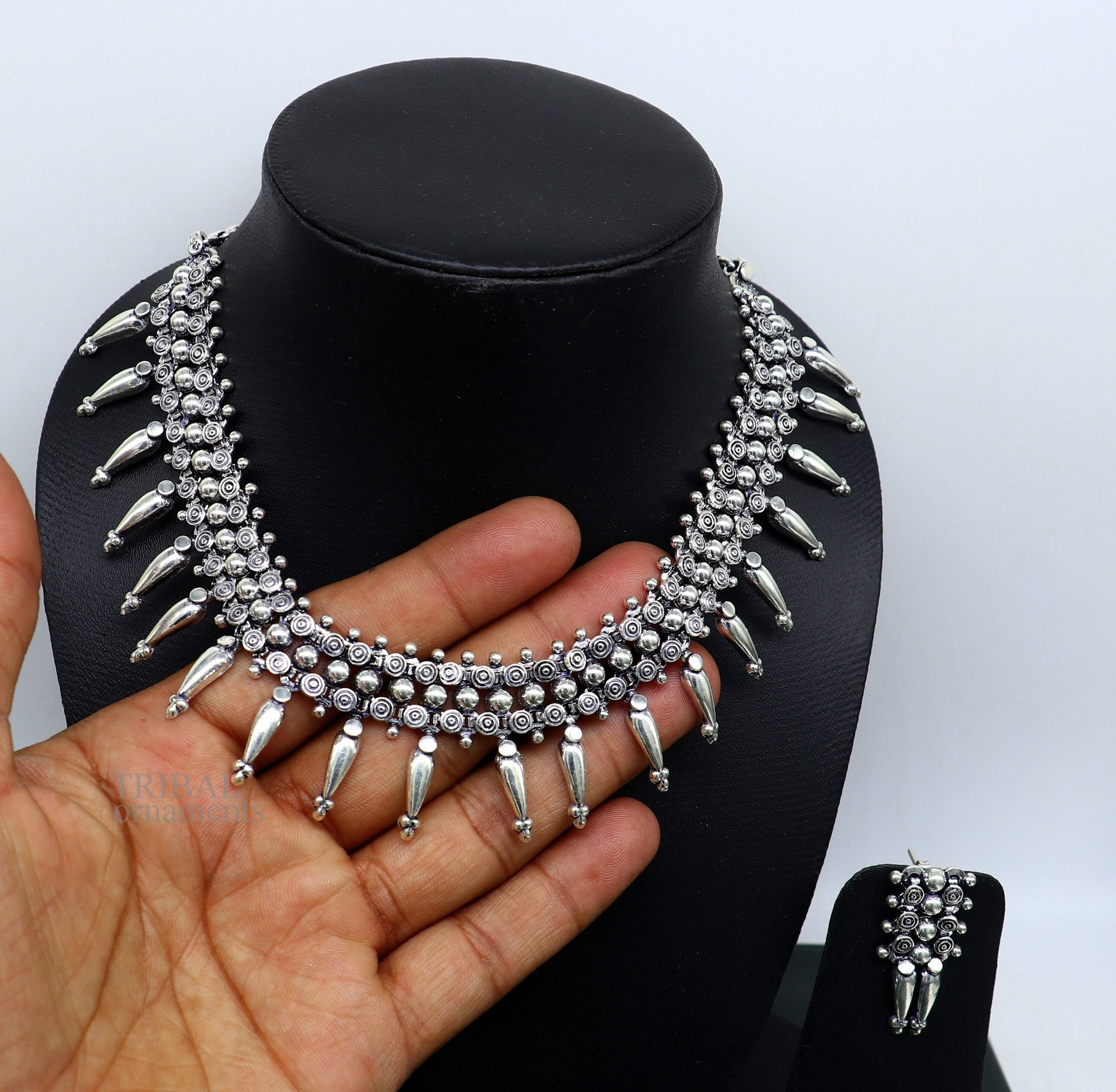 925 sterling silver handcrafted vintage design ethnic necklace, excellent wedding gifting tribal brides belly dance jewelry india nec287 - TRIBAL ORNAMENTS