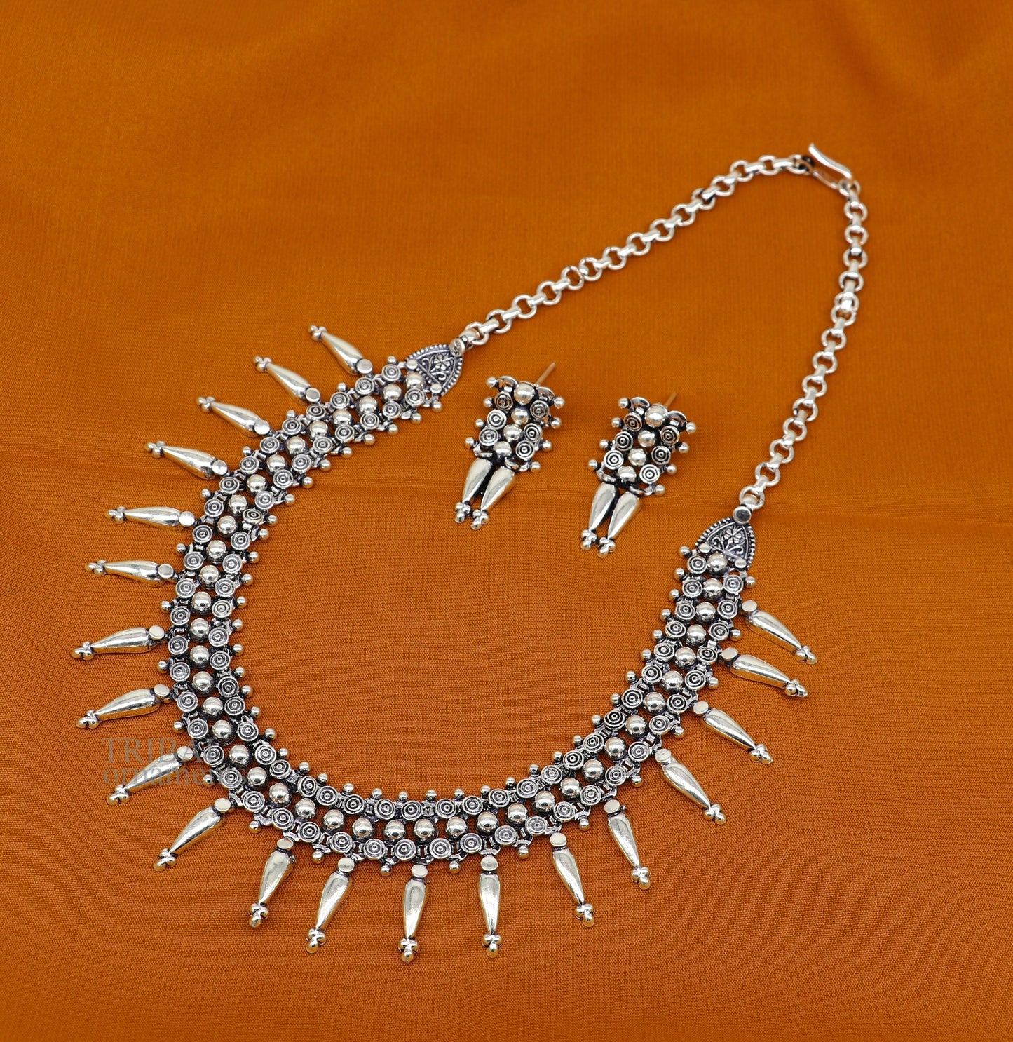 925 sterling silver handcrafted vintage design ethnic necklace, excellent wedding gifting tribal brides belly dance jewelry india nec287 - TRIBAL ORNAMENTS