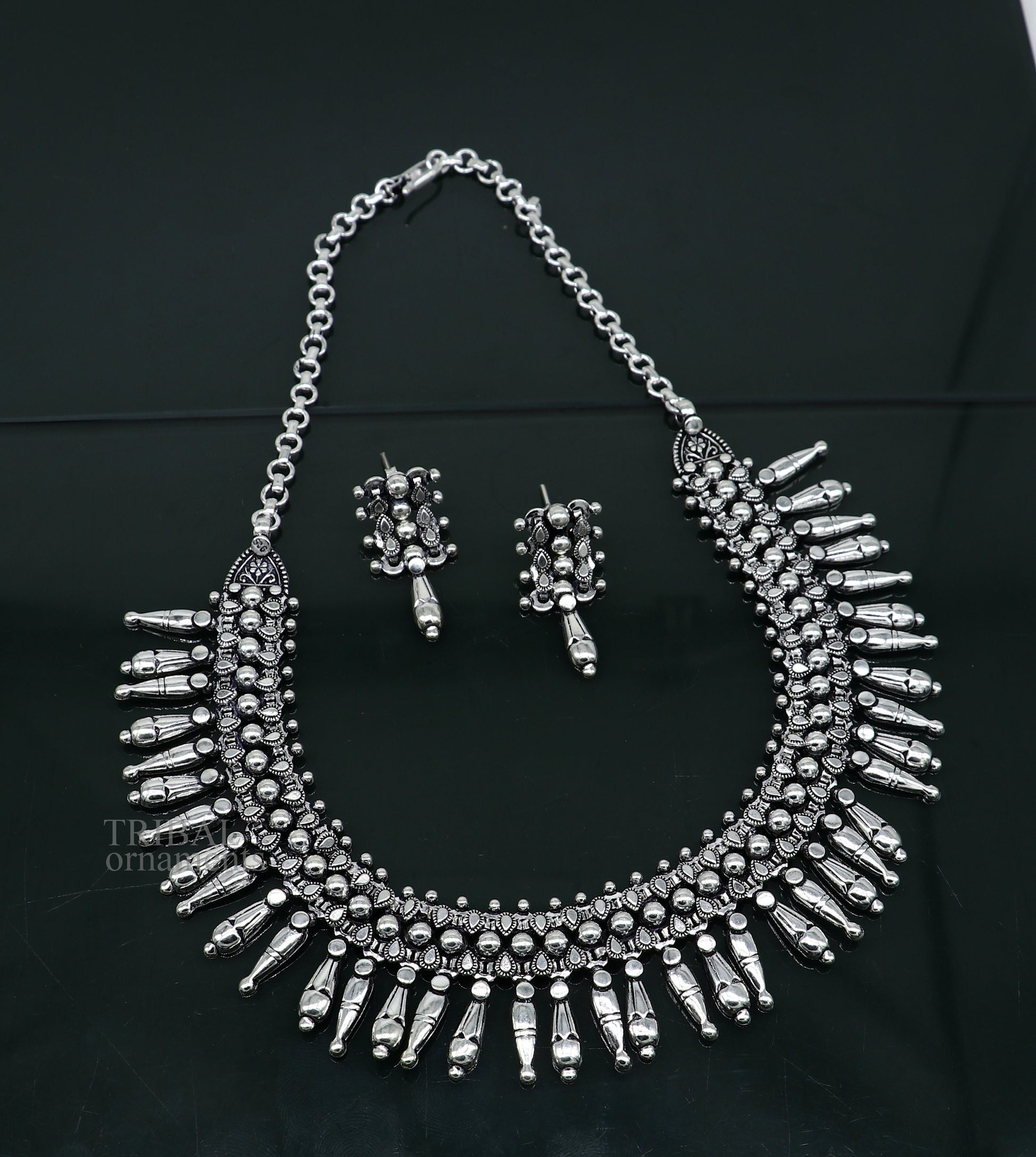 925 sterling silver handcrafted vintage design ethnic necklace, excellent wedding gifting tribal brides belly dance jewelry india nec293 - TRIBAL ORNAMENTS