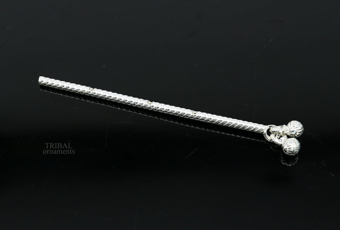 8cm Amazing design Solid sterling silver handmade idol krishna flute, silver bansuri, laddu gopala flute,little krishna flute puja art su657 - TRIBAL ORNAMENTS