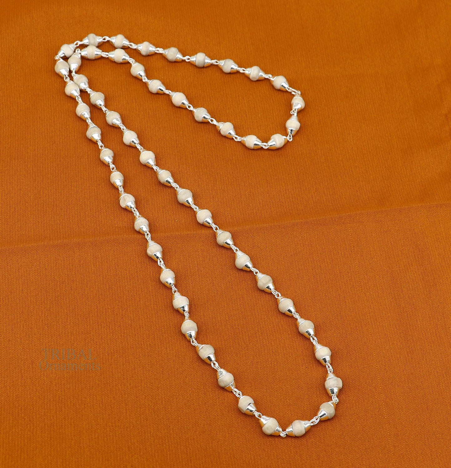 23" 5.5mm Sterling silver handmade Solid basil rosary plant wooden beads silver chain necklace tulsi mala use in Ayurveda meditation ch143 - TRIBAL ORNAMENTS