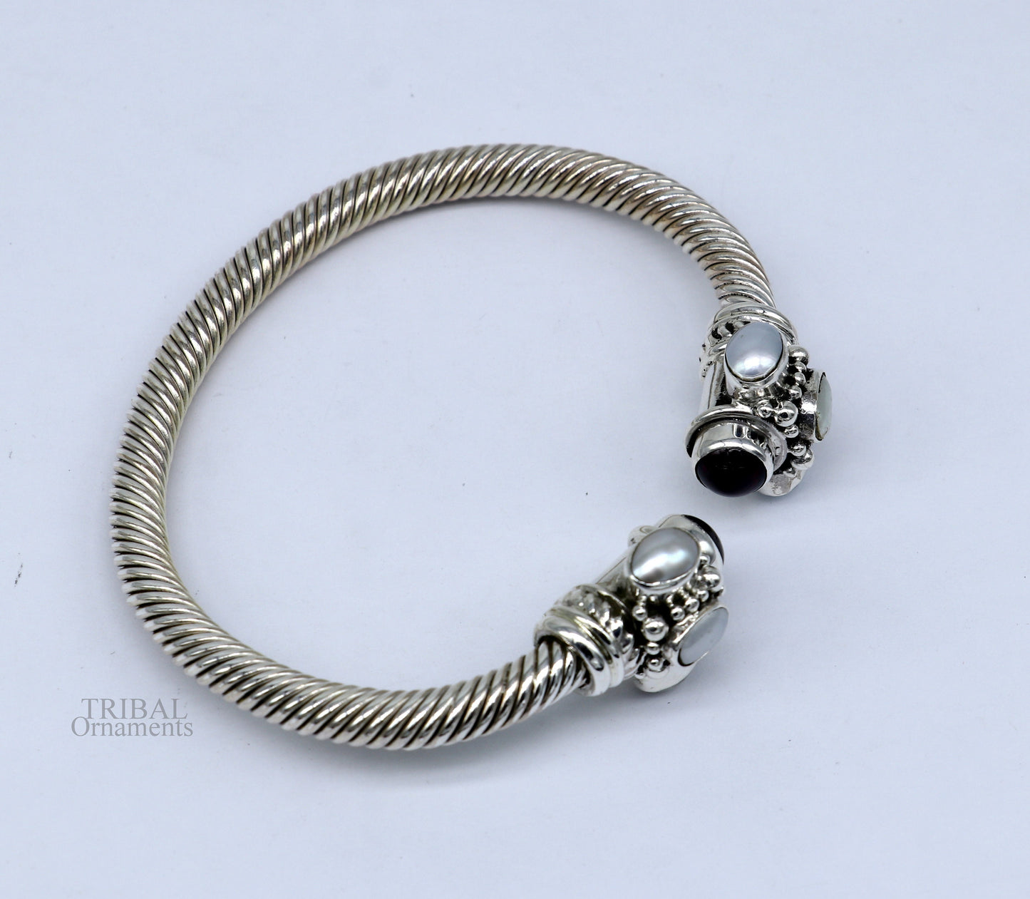 925 sterling silver handmade solid unique design stylish pearl bangle bracelet, best gifting belly dance jewelry form india nsk454 - TRIBAL ORNAMENTS