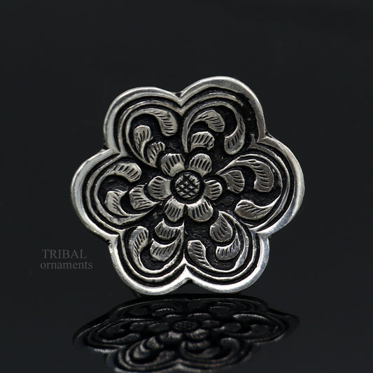 925 sterling silver handmade gorgeous flower shape adjustable ring band, unisex stylish gifting chitai work tribal ethnic jewelry ring496 - TRIBAL ORNAMENTS