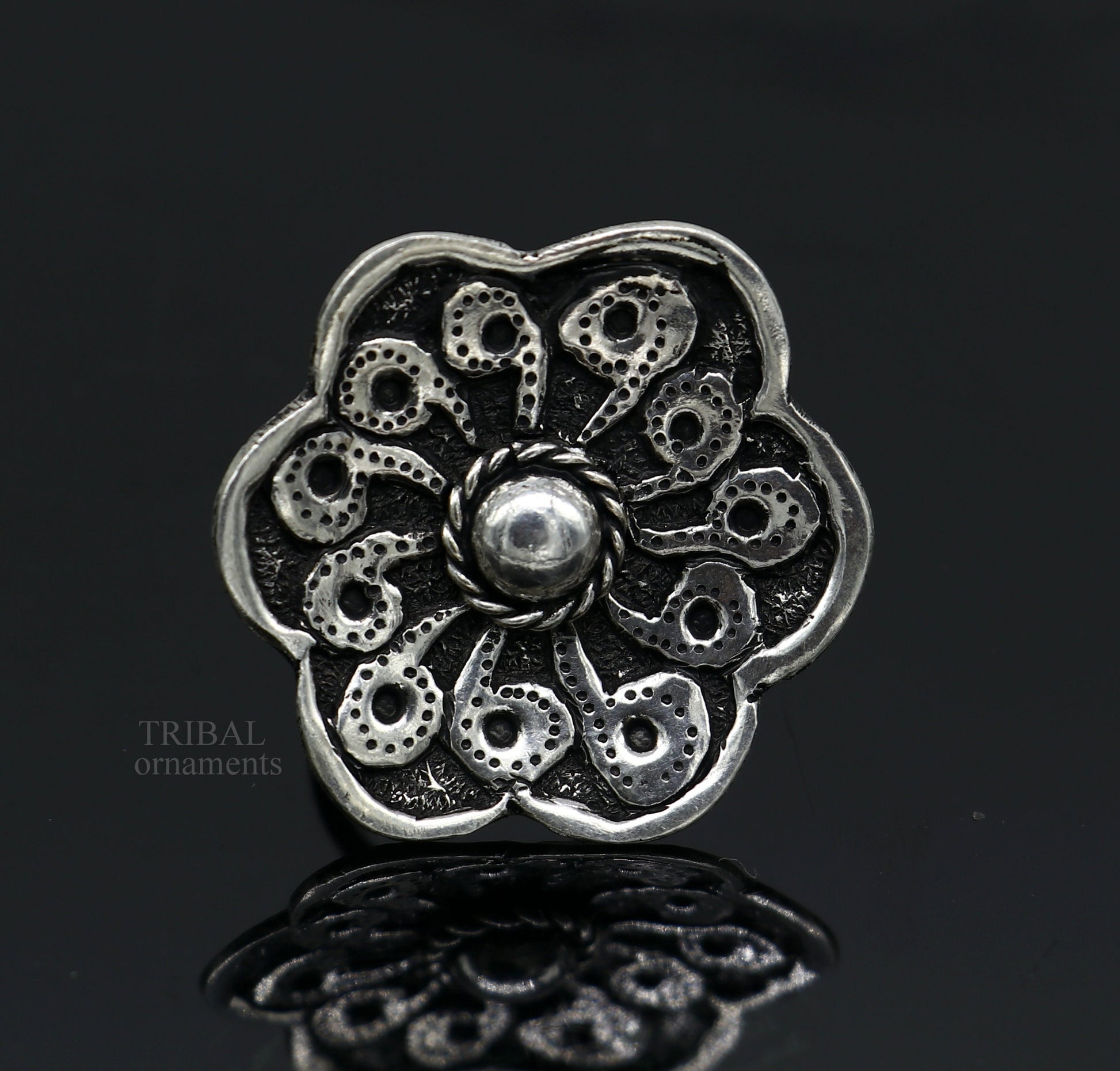 Floral design 925 Sterling silver handmade gorgeous chitai work adjustable rings band fabulous tribal temple ring band, charm ring ring493 - TRIBAL ORNAMENTS