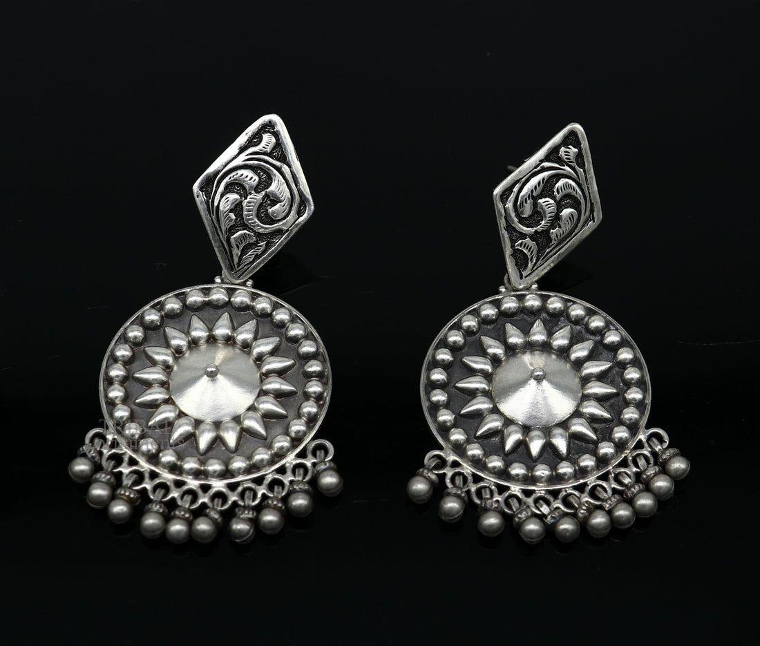 925 Sterling silver handmade flower design stud earrings hanging drops, excellent customized penalized bridesmaid girls jewelry ear1092 - TRIBAL ORNAMENTS