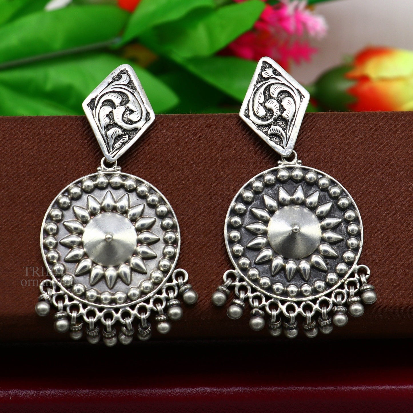 925 Sterling silver handmade flower design stud earrings hanging drops, excellent customized penalized bridesmaid girls jewelry ear1092 - TRIBAL ORNAMENTS