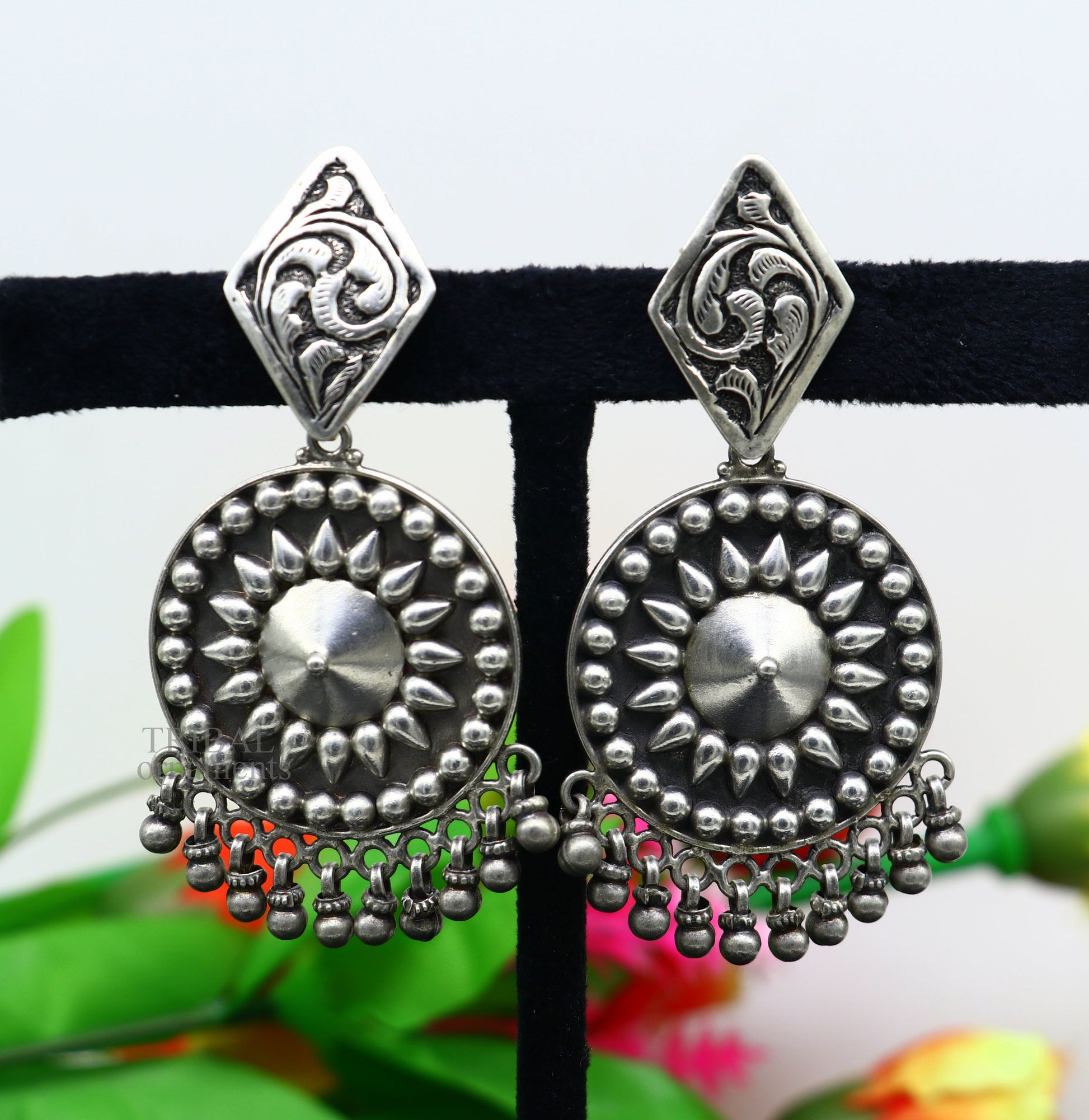 925 Sterling silver handmade flower design stud earrings hanging drops, excellent customized penalized bridesmaid girls jewelry ear1092 - TRIBAL ORNAMENTS