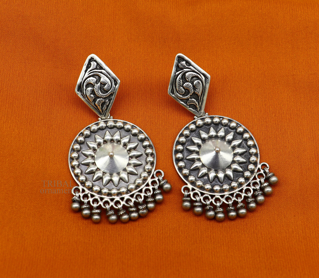 925 Sterling silver handmade flower design stud earrings hanging drops, excellent customized penalized bridesmaid girls jewelry ear1092 - TRIBAL ORNAMENTS