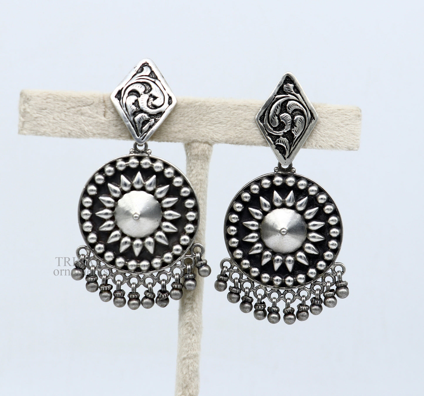 925 Sterling silver handmade flower design stud earrings hanging drops, excellent customized penalized bridesmaid girls jewelry ear1092 - TRIBAL ORNAMENTS