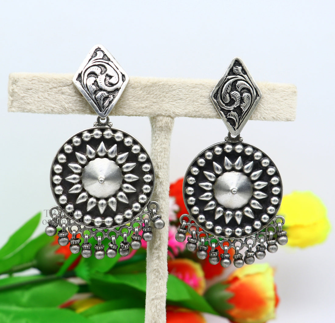 925 Sterling silver handmade flower design stud earrings hanging drops, excellent customized penalized bridesmaid girls jewelry ear1092 - TRIBAL ORNAMENTS