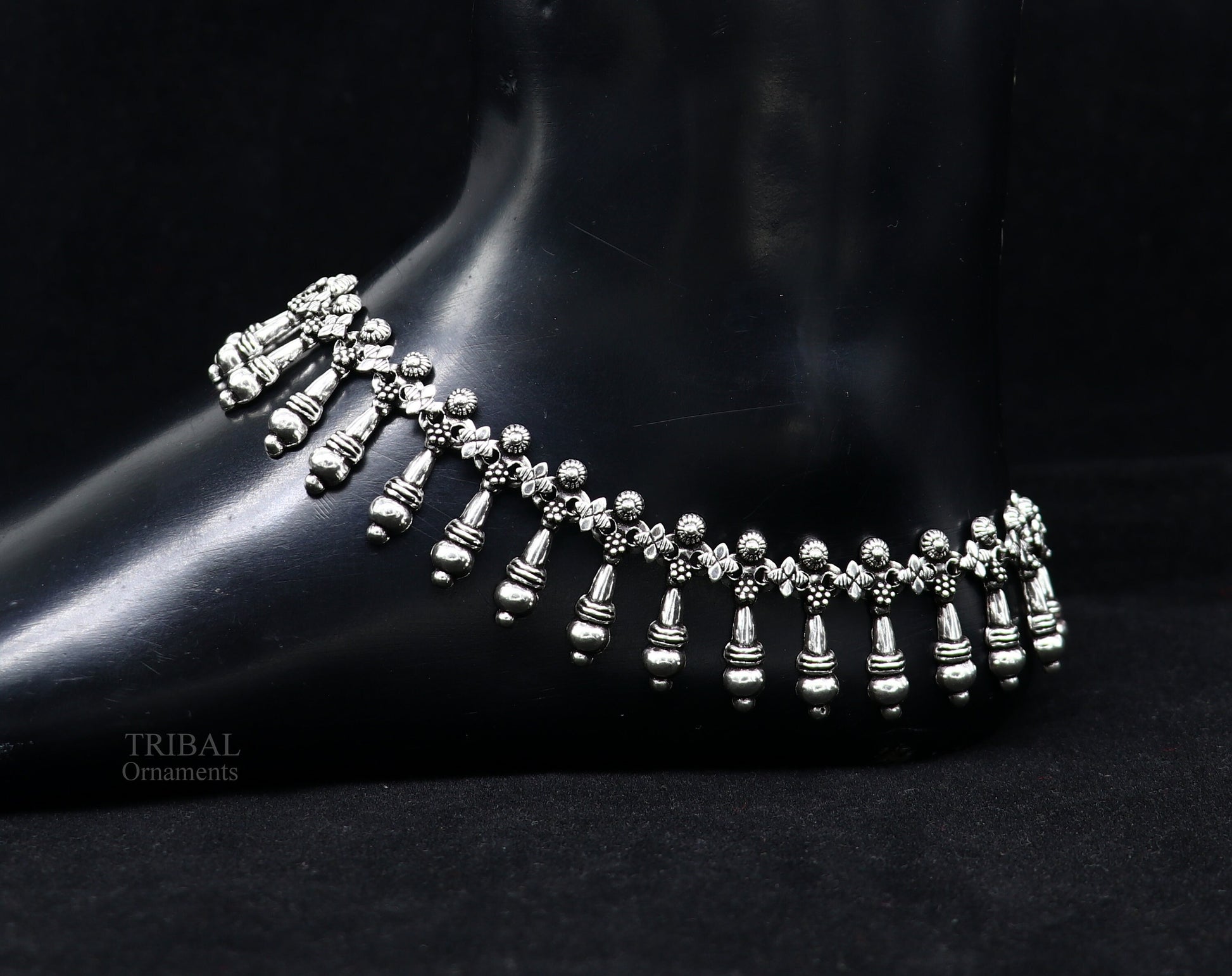 925 fine sterling silver Vintage design Handcrafted anklets feet bracelet gorgeous hanging drops tribal wedding belly dance jewelry nank275 - TRIBAL ORNAMENTS