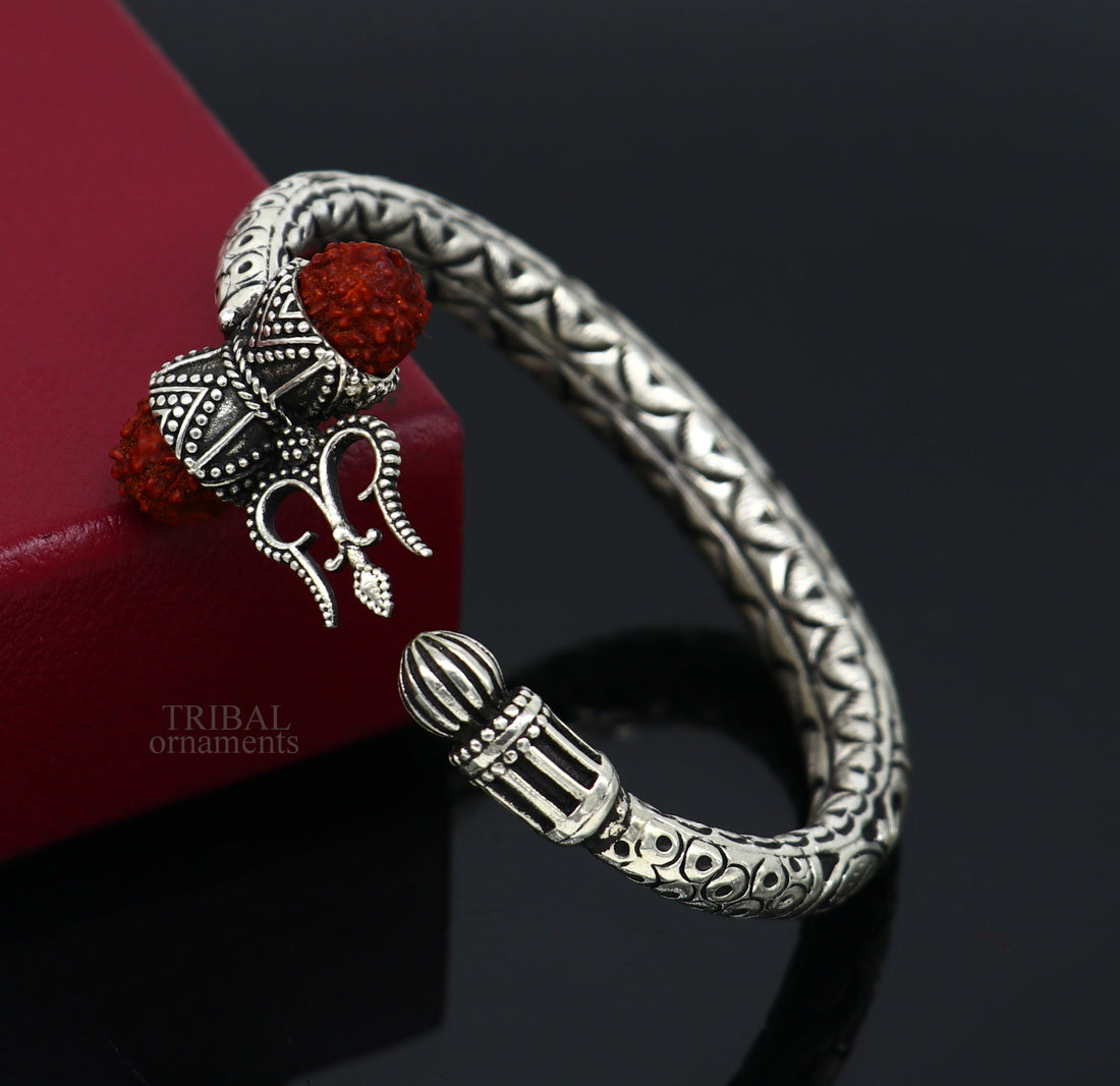 Wonderful handmade work 925 sterling silver trident kada, trishul kada, bahubali kada bangle bracelet for both men's and girl's nsk460 - TRIBAL ORNAMENTS