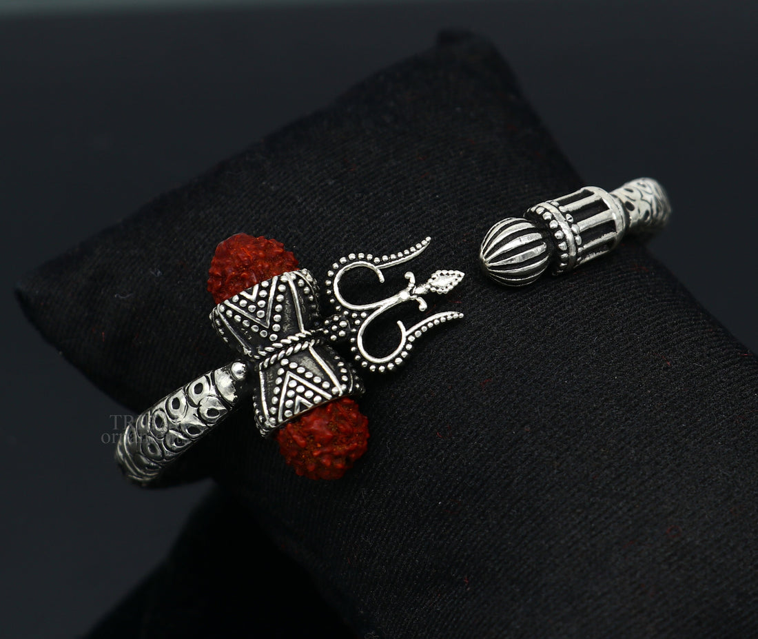 Wonderful handmade work 925 sterling silver trident kada, trishul kada, bahubali kada bangle bracelet for both men's and girl's nsk460 - TRIBAL ORNAMENTS