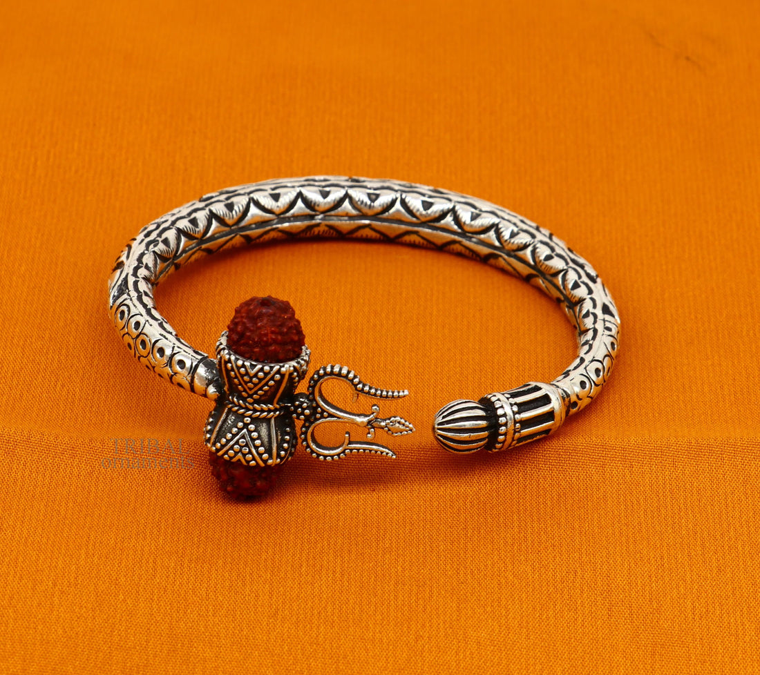 Wonderful handmade work 925 sterling silver trident kada, trishul kada, bahubali kada bangle bracelet for both men's and girl's nsk460 - TRIBAL ORNAMENTS