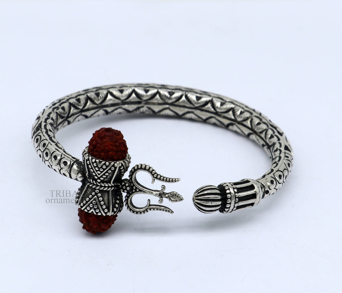 Wonderful handmade work 925 sterling silver trident kada, trishul kada, bahubali kada bangle bracelet for both men's and girl's nsk460 - TRIBAL ORNAMENTS