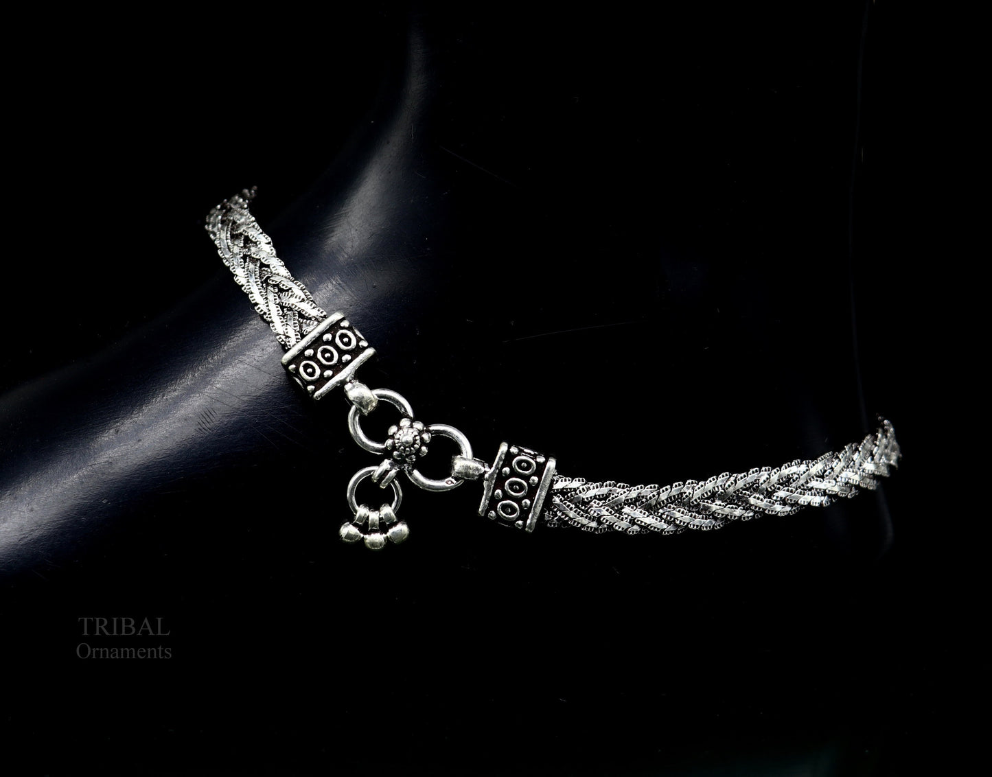10.5" handmade twisted vintage design 925 sterling silver gorgeous ankle bracelet, excellent foot bracelet wedding bridal jewelry NANK409 - TRIBAL ORNAMENTS