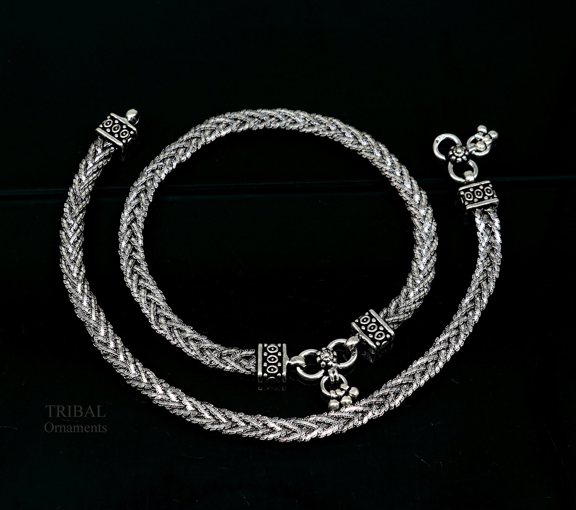 10.5" handmade twisted vintage design 925 sterling silver gorgeous ankle bracelet, excellent foot bracelet wedding bridal jewelry NANK409 - TRIBAL ORNAMENTS