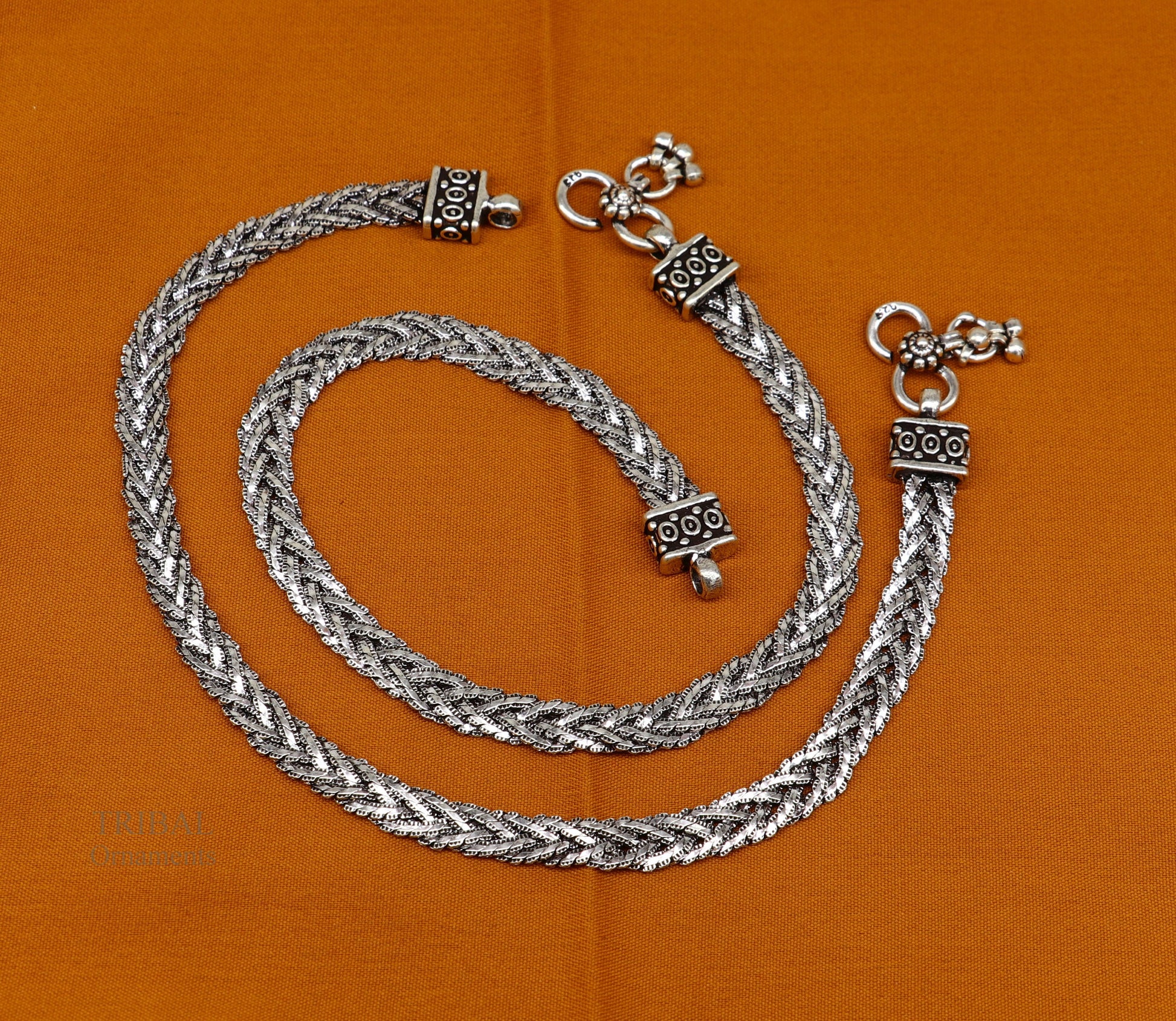 10.5" handmade twisted vintage design 925 sterling silver gorgeous ankle bracelet, excellent foot bracelet wedding bridal jewelry NANK409 - TRIBAL ORNAMENTS
