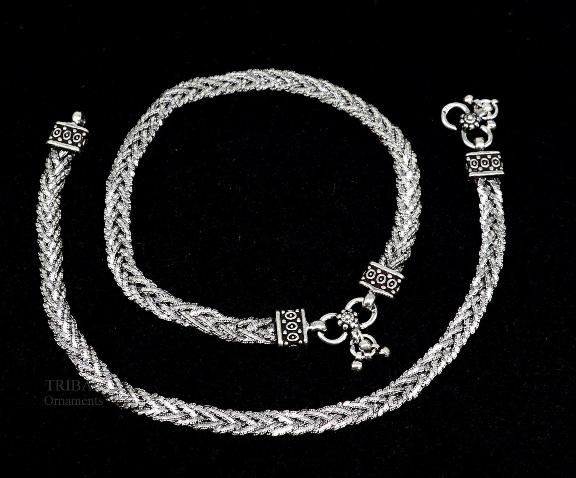 10.5" handmade twisted vintage design 925 sterling silver gorgeous ankle bracelet, excellent foot bracelet wedding bridal jewelry NANK409 - TRIBAL ORNAMENTS