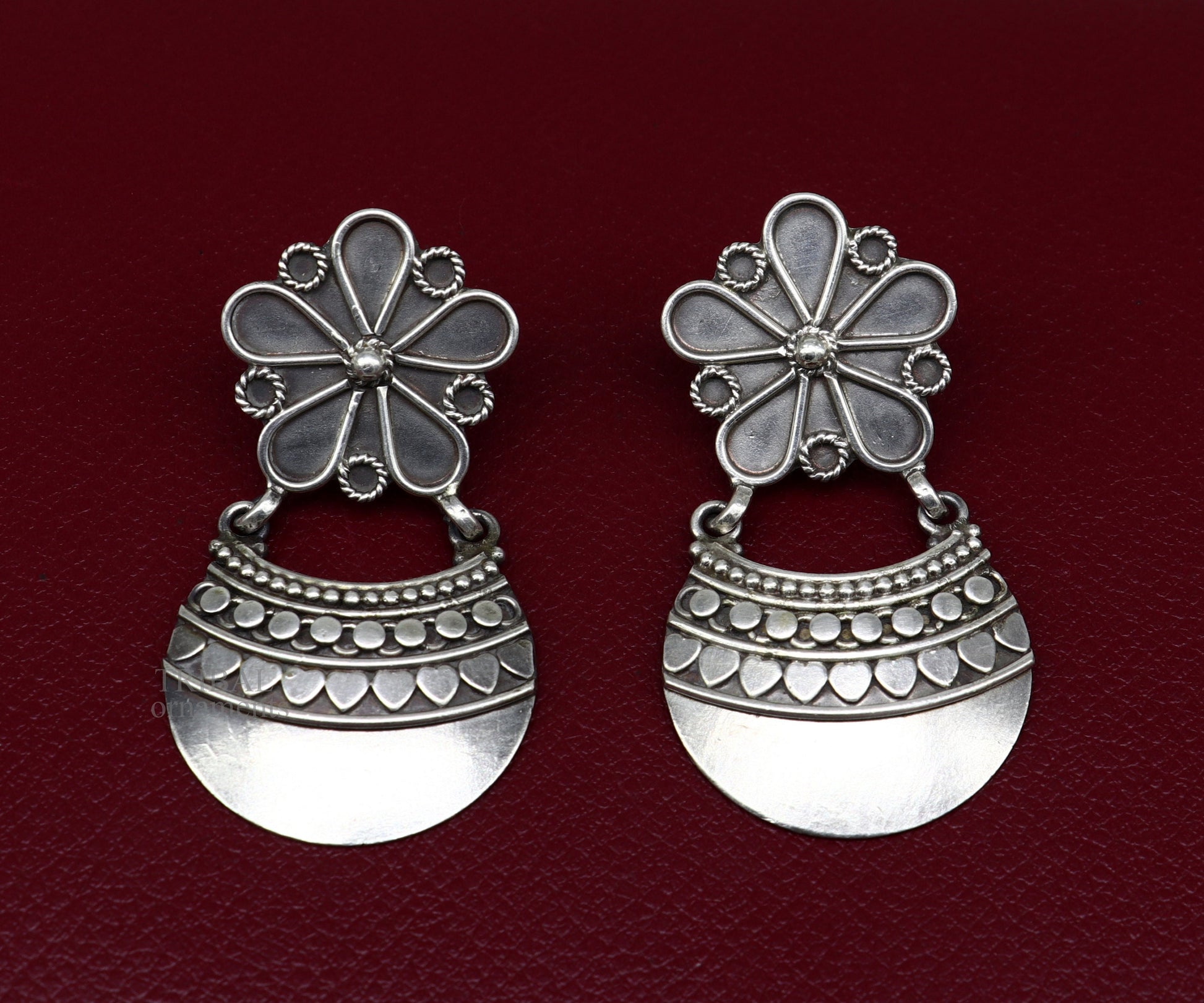 925 sterling silver handmade vintage kalash design floral stud earring attractive gifting jewelry, tribal earring drop dangle ear1102 - TRIBAL ORNAMENTS