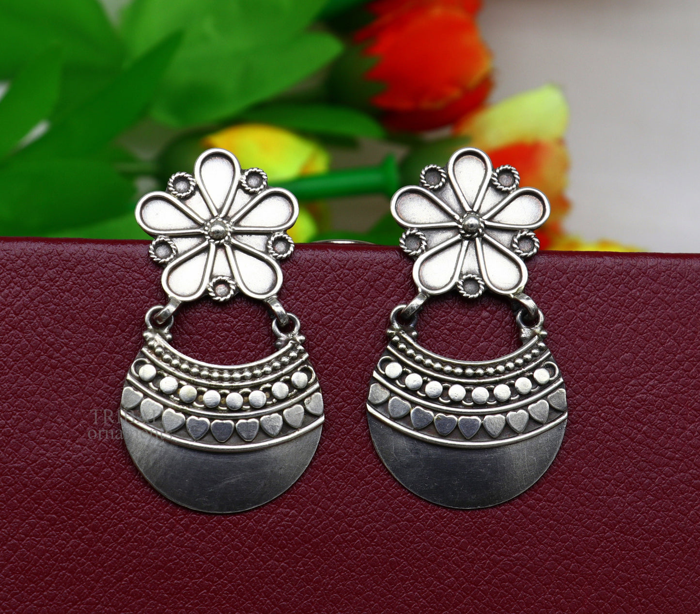 925 sterling silver handmade vintage kalash design floral stud earring attractive gifting jewelry, tribal earring drop dangle ear1102 - TRIBAL ORNAMENTS