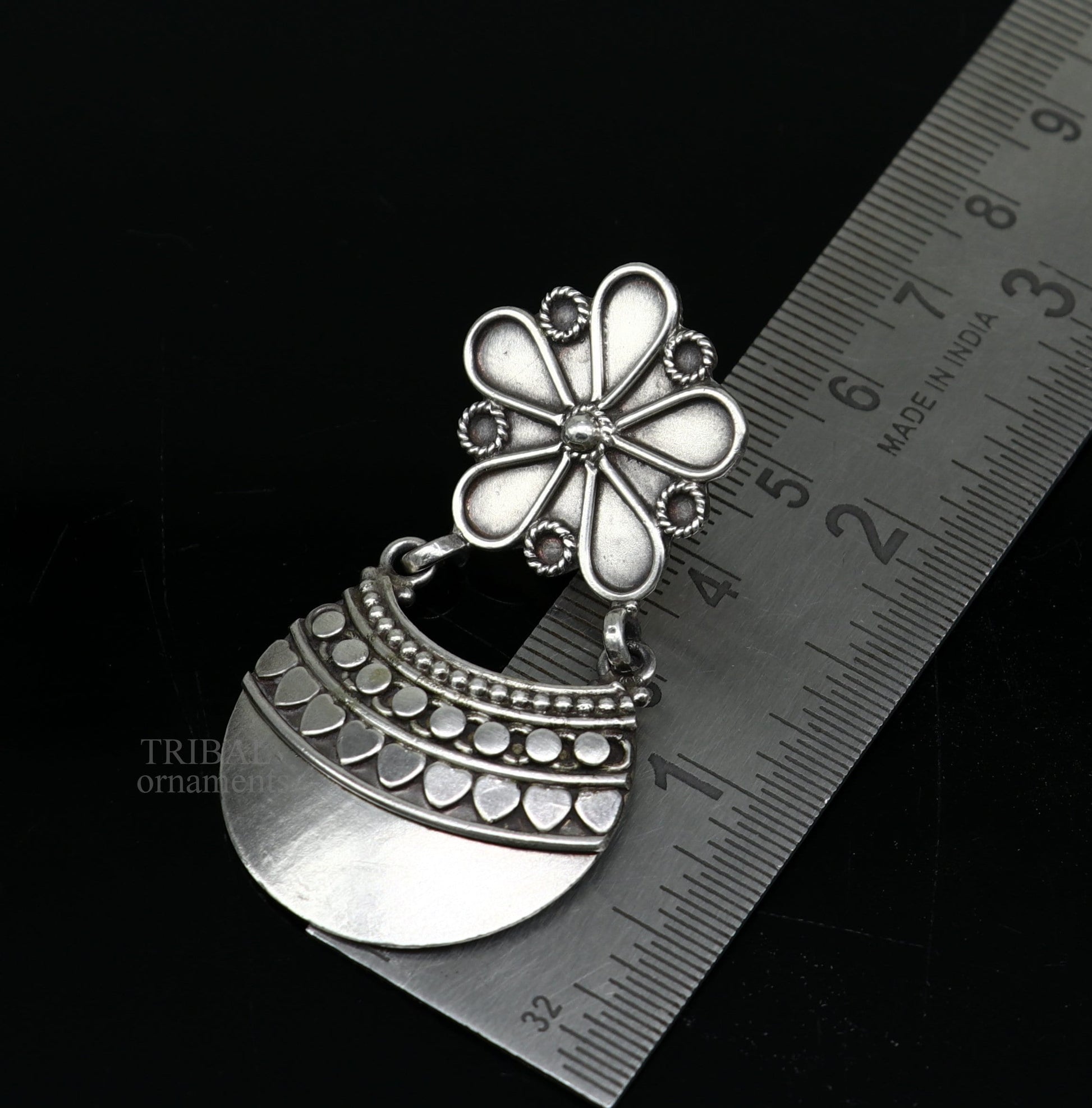 925 sterling silver handmade vintage kalash design floral stud earring attractive gifting jewelry, tribal earring drop dangle ear1102 - TRIBAL ORNAMENTS