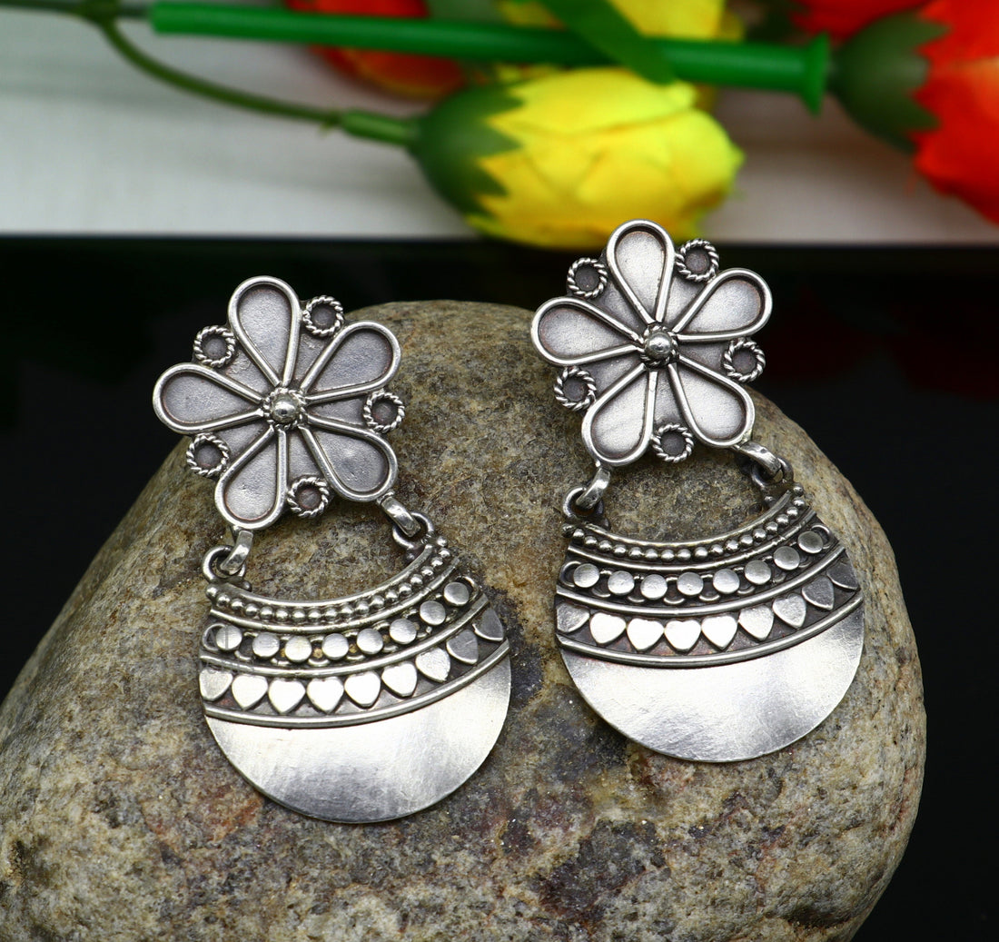 925 sterling silver handmade vintage kalash design floral stud earring attractive gifting jewelry, tribal earring drop dangle ear1102 - TRIBAL ORNAMENTS