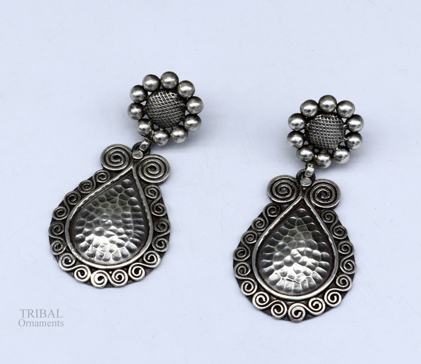 925 sterling silver handmade vintage classical design floral stud earring attractive gifting jewelry, tribal earring drop dangle ear1105 - TRIBAL ORNAMENTS