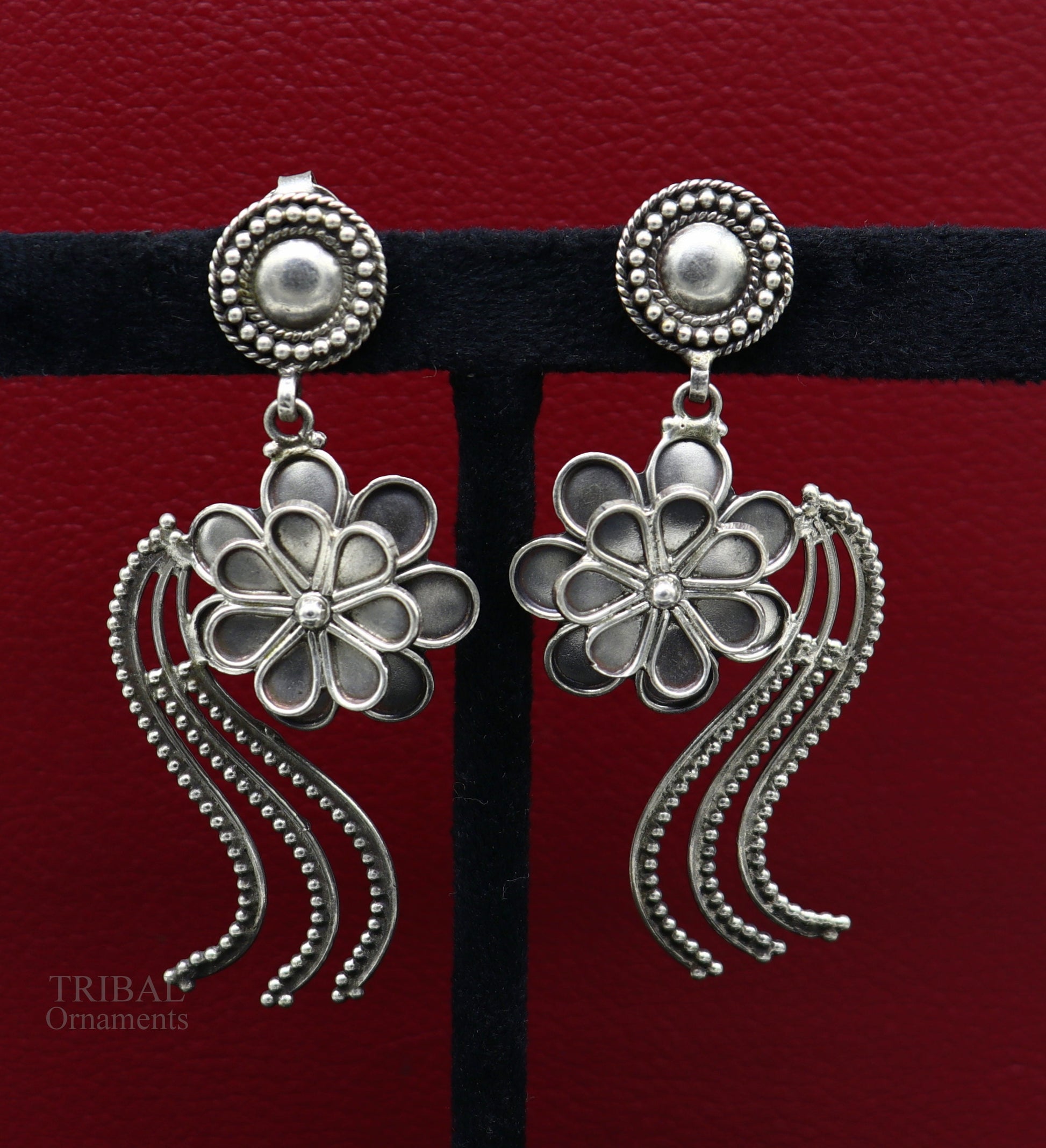 925 sterling silver handmade unique fancy design floral stud earring attractive gifting jewelry, tribal earring drop dangle ear1108 - TRIBAL ORNAMENTS