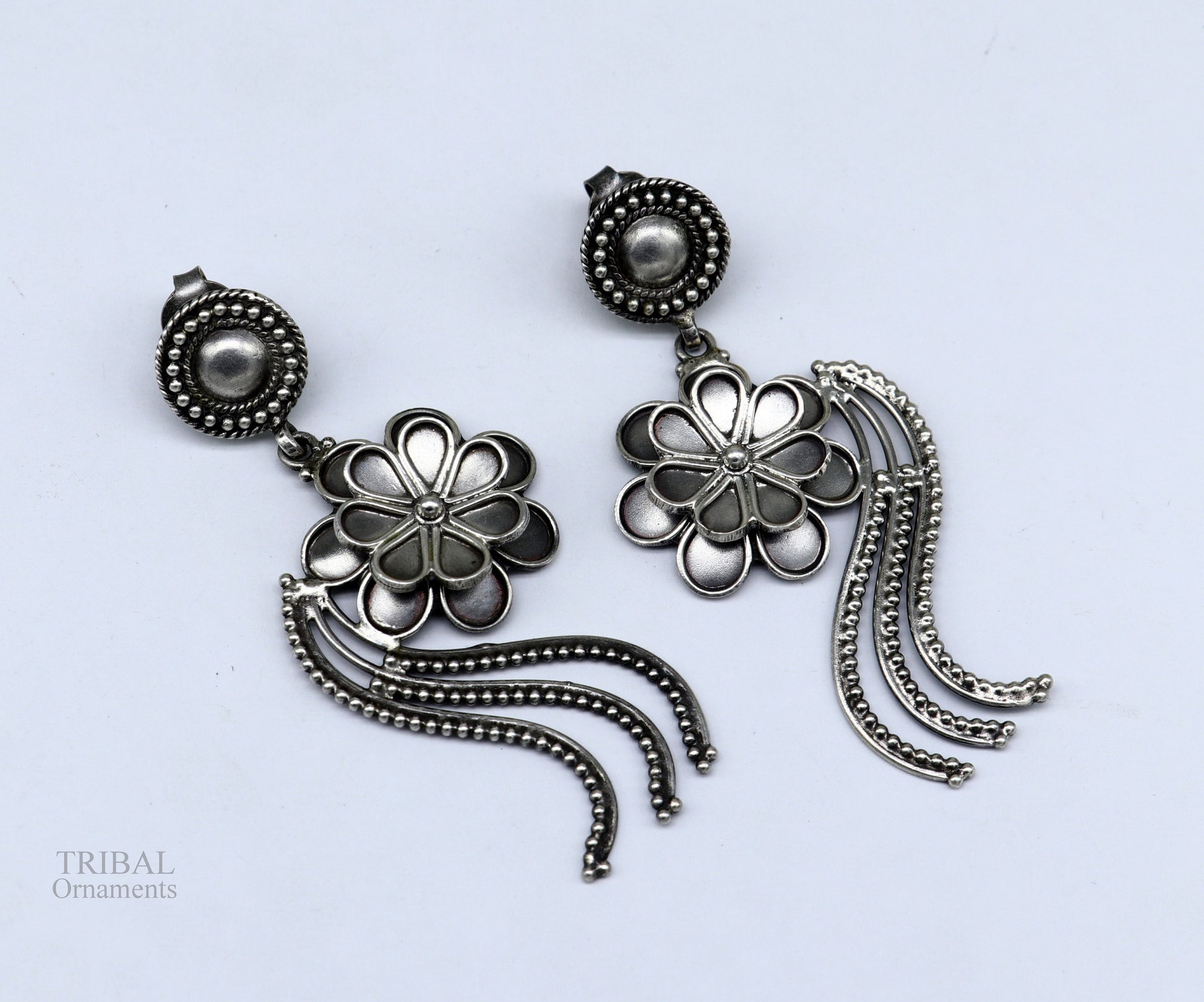 925 sterling silver handmade unique fancy design floral stud earring attractive gifting jewelry, tribal earring drop dangle ear1108 - TRIBAL ORNAMENTS