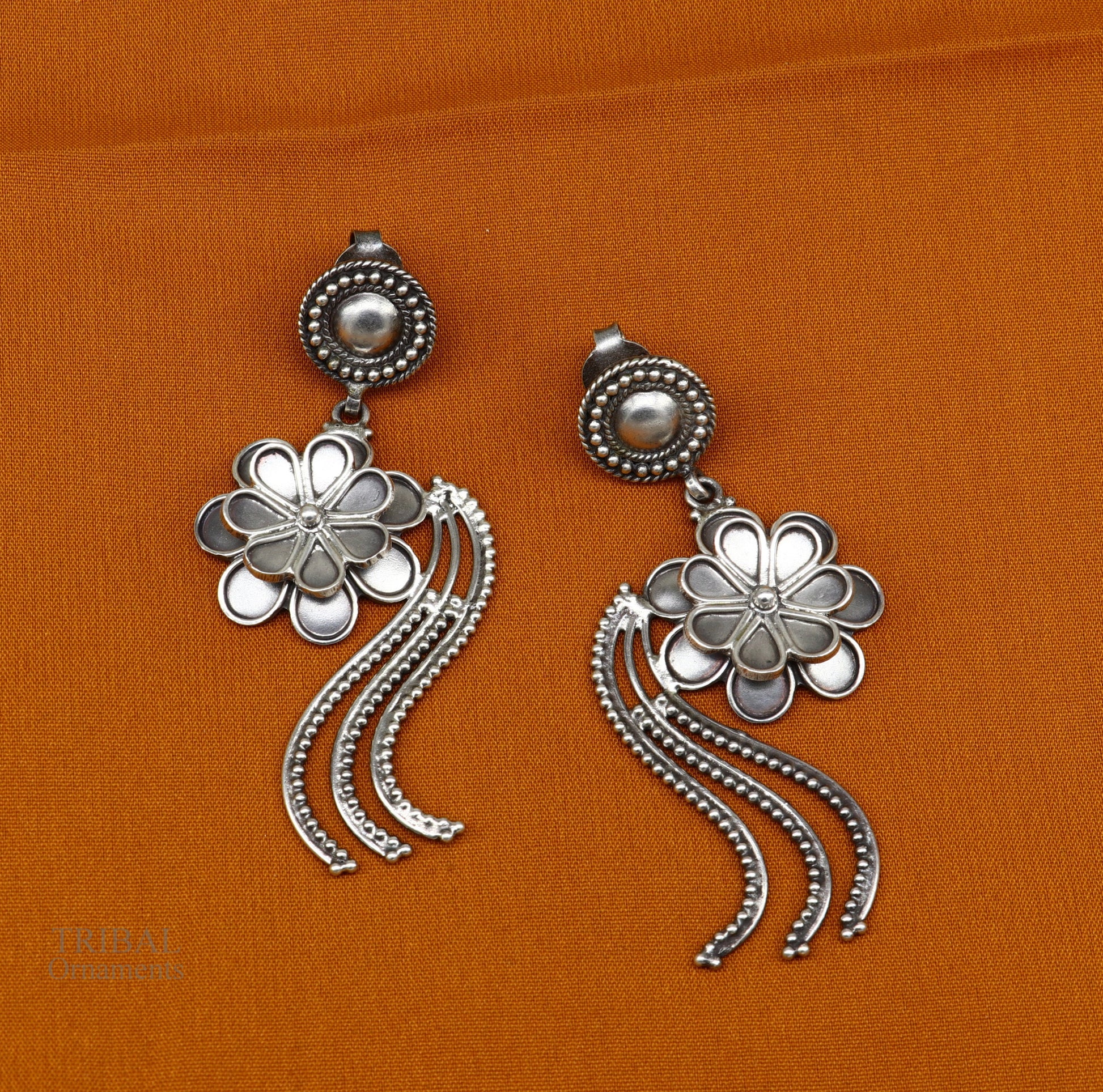925 sterling silver handmade unique fancy design floral stud earring attractive gifting jewelry, tribal earring drop dangle ear1108 - TRIBAL ORNAMENTS