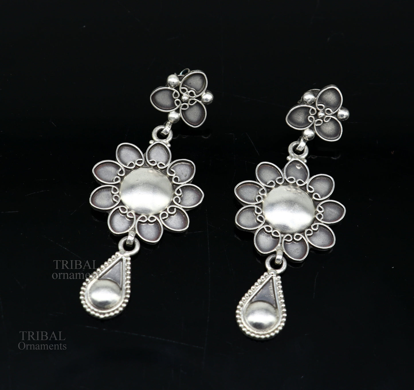 925 sterling silver handmade unique fancy design floral stud earring attractive gifting jewelry, tribal earring drop dangle ear1109 - TRIBAL ORNAMENTS