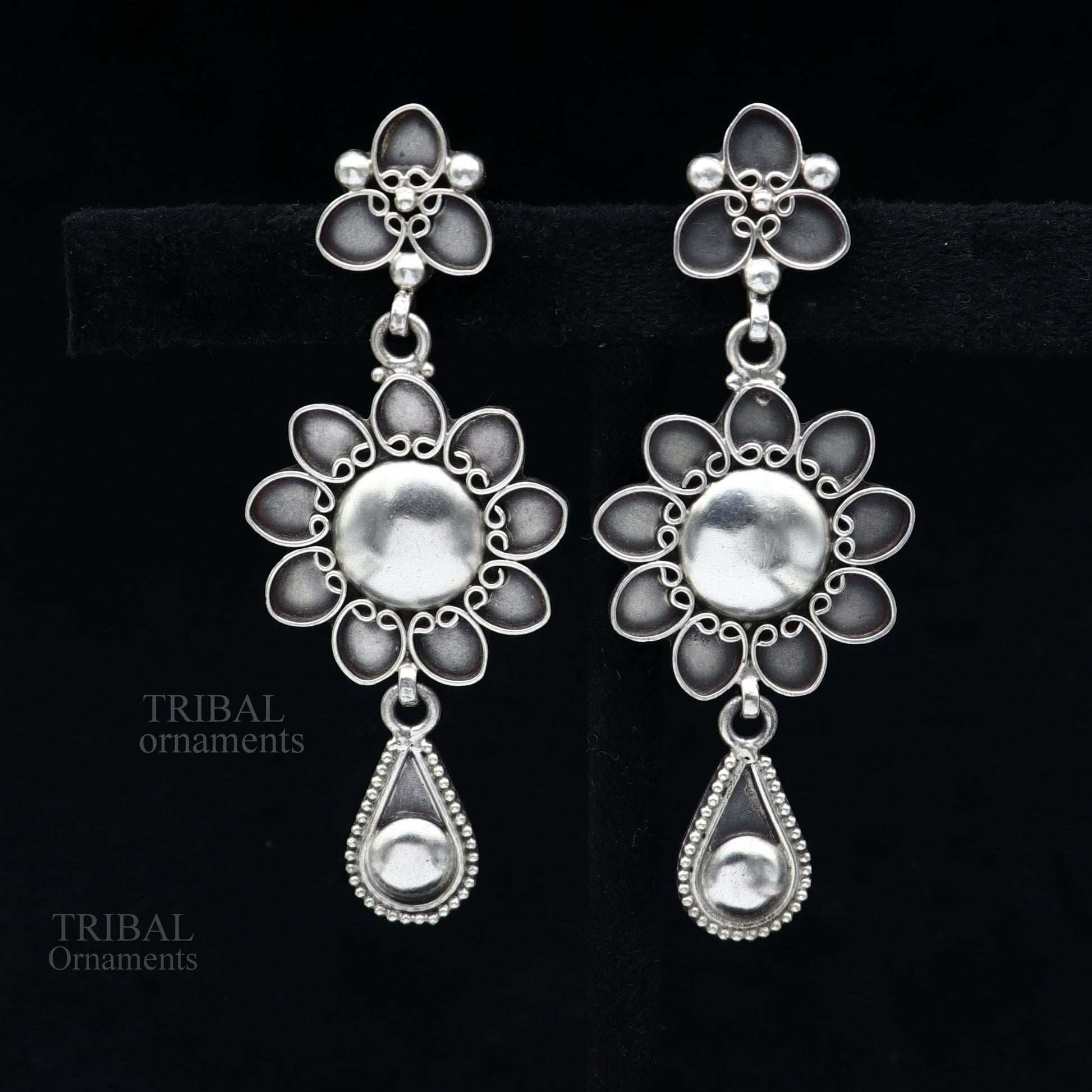 925 sterling silver handmade unique fancy design floral stud earring attractive gifting jewelry, tribal earring drop dangle ear1109 - TRIBAL ORNAMENTS