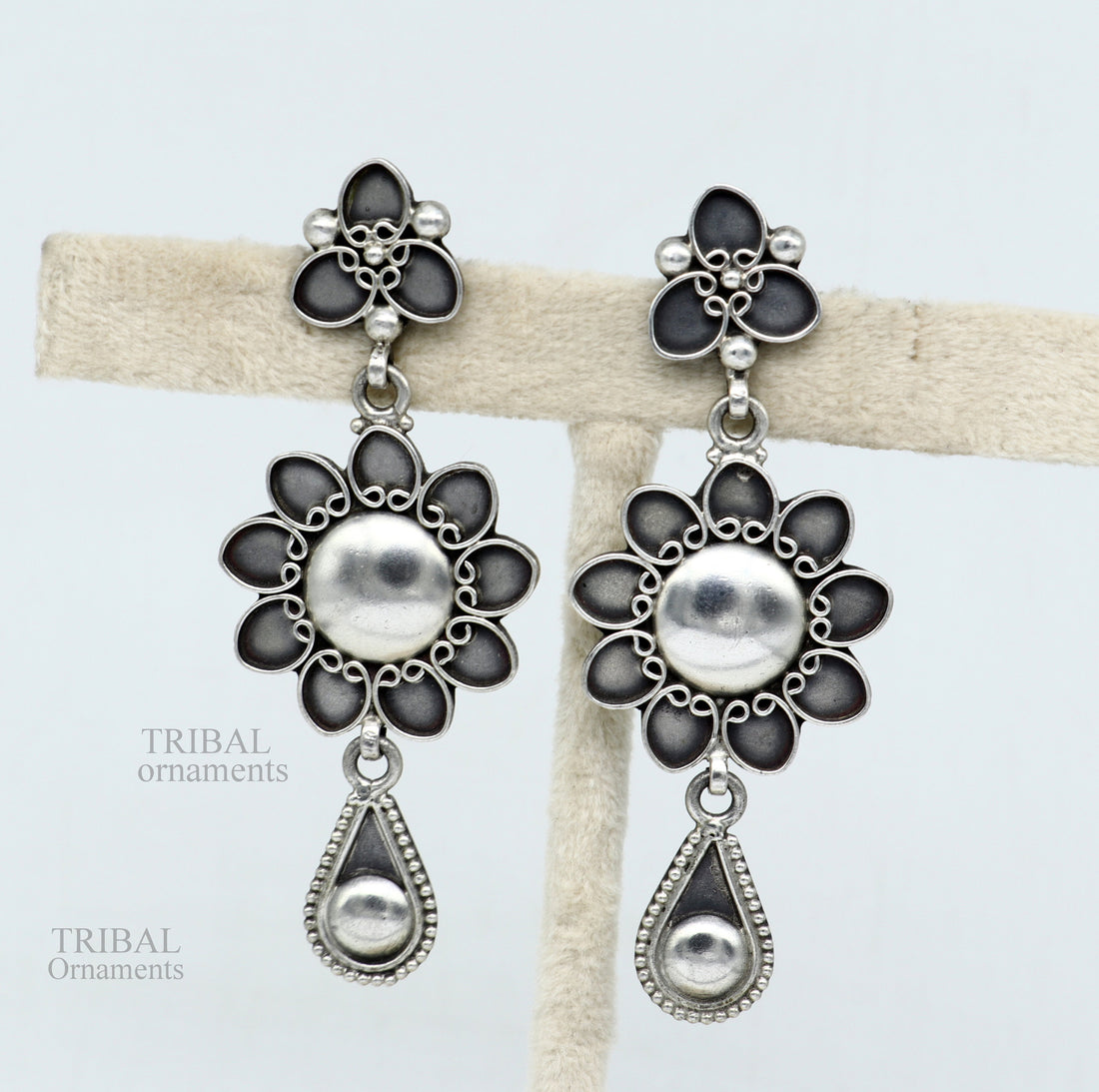 925 sterling silver handmade unique fancy design floral stud earring attractive gifting jewelry, tribal earring drop dangle ear1109 - TRIBAL ORNAMENTS