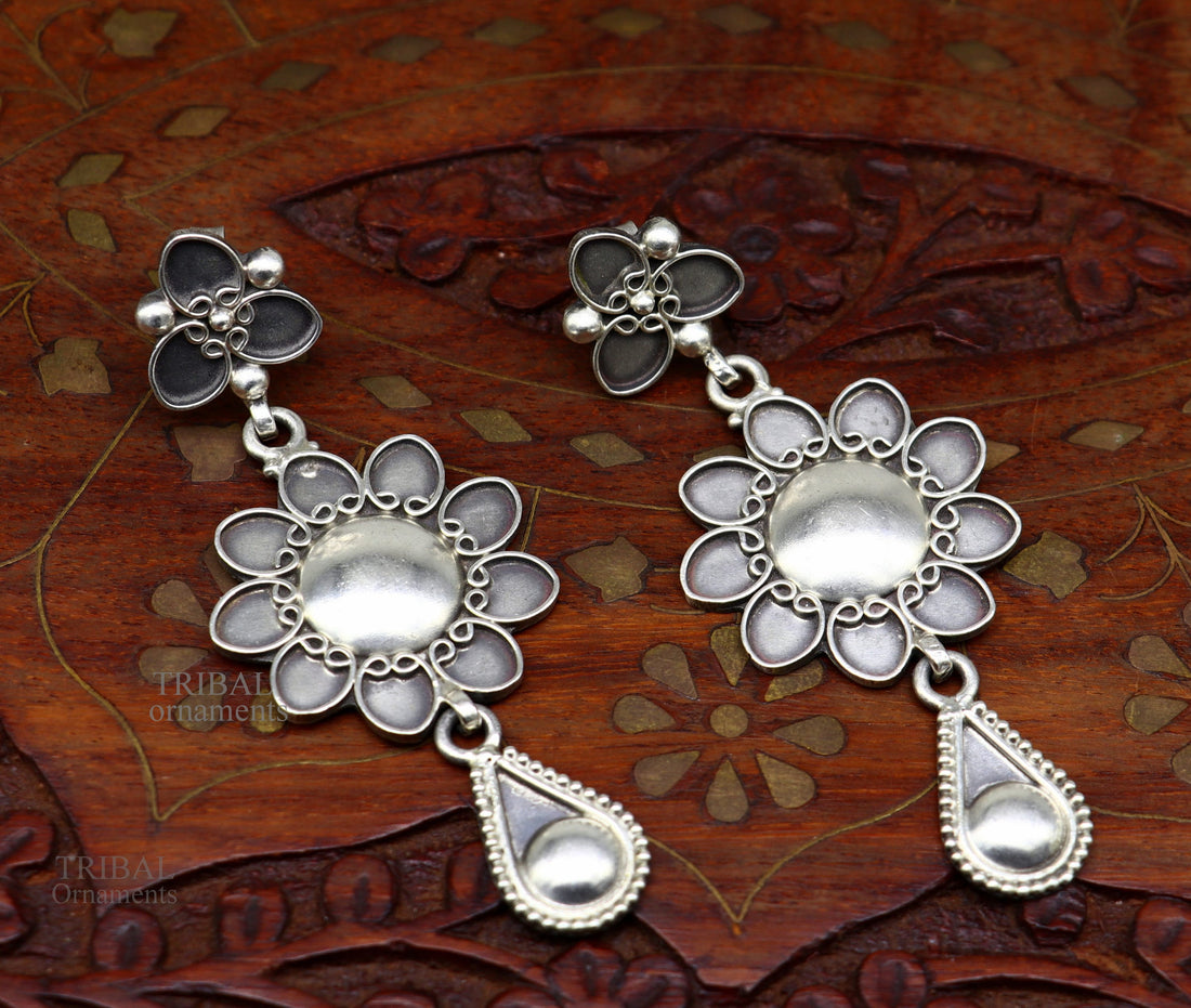 925 sterling silver handmade unique fancy design floral stud earring attractive gifting jewelry, tribal earring drop dangle ear1109 - TRIBAL ORNAMENTS