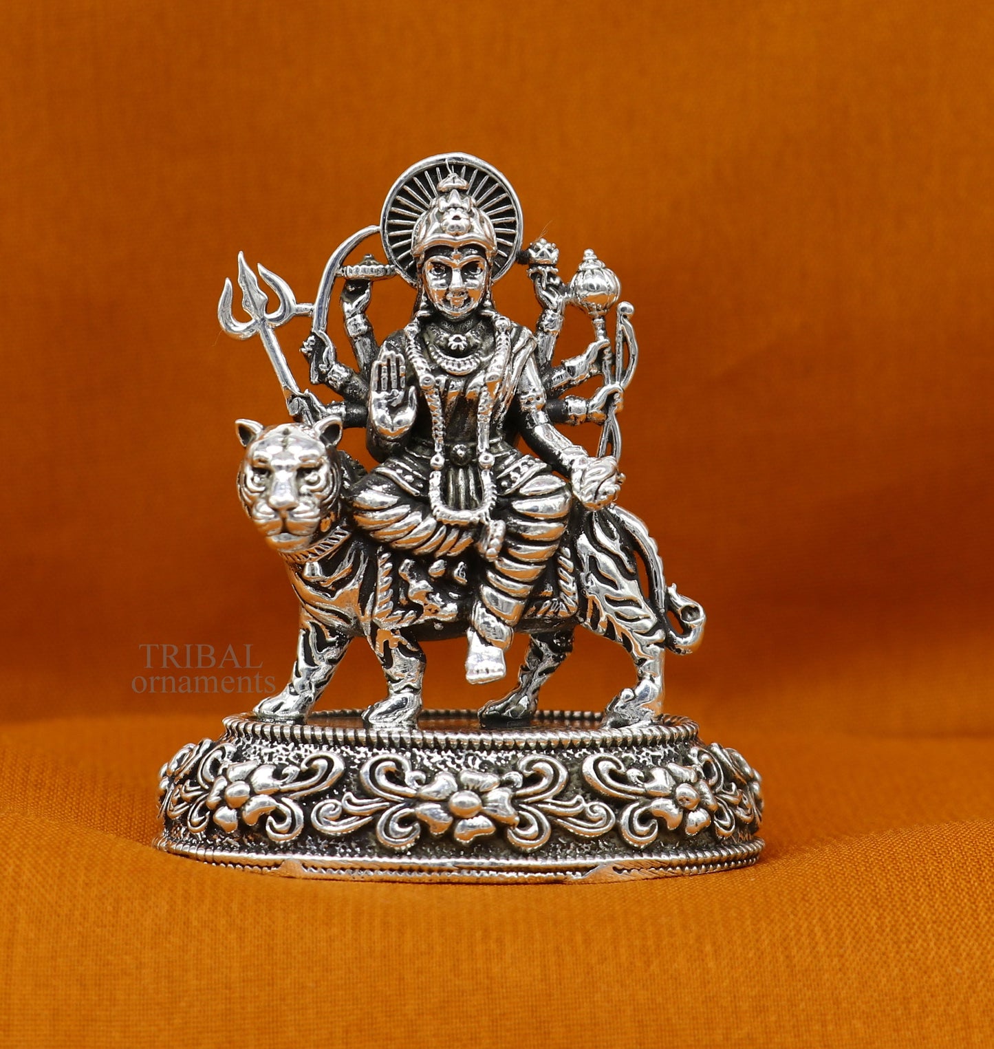 925 Sterling silver Goddess durga/bhawani maa, Pooja Articles, Silver Idols, handcrafted decorative statue sculpture amazing gifting Art488 - TRIBAL ORNAMENTS