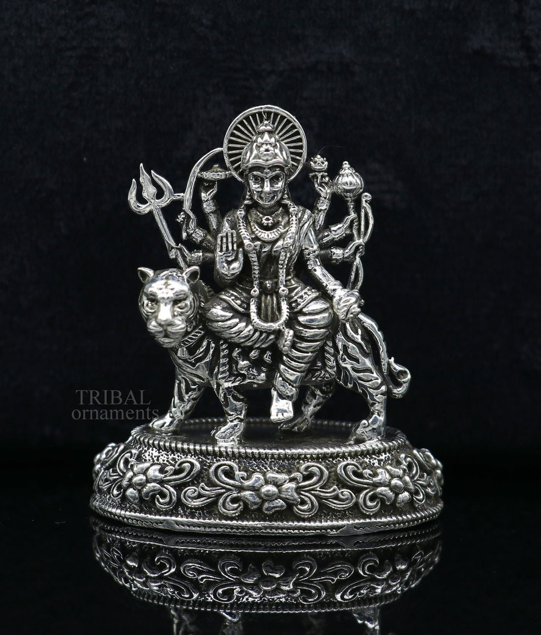 925 Sterling silver Goddess durga/bhawani maa, Pooja Articles, Silver Idols, handcrafted decorative statue sculpture amazing gifting Art488 - TRIBAL ORNAMENTS