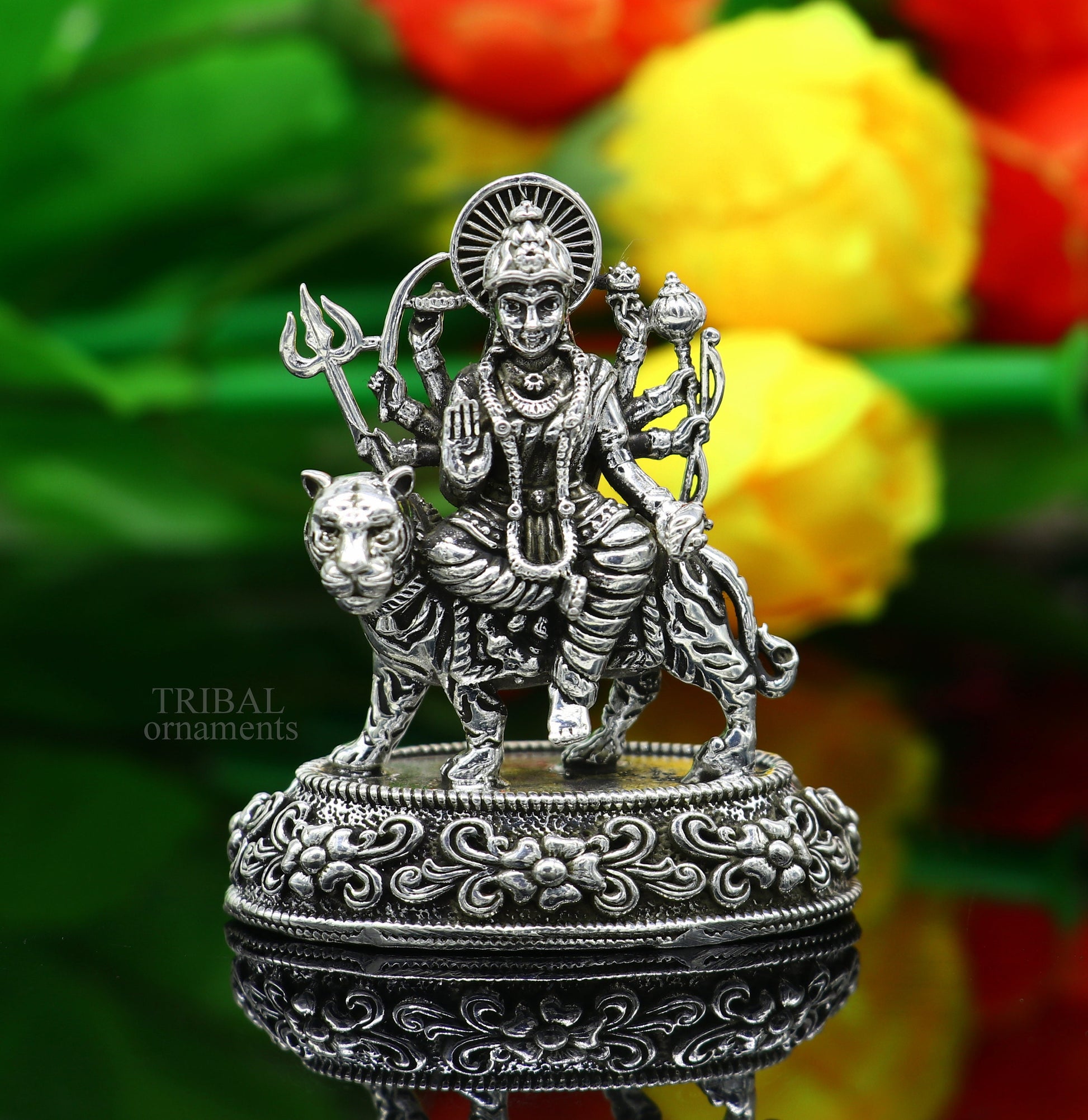 925 Sterling silver Goddess durga/bhawani maa, Pooja Articles, Silver Idols, handcrafted decorative statue sculpture amazing gifting Art488 - TRIBAL ORNAMENTS