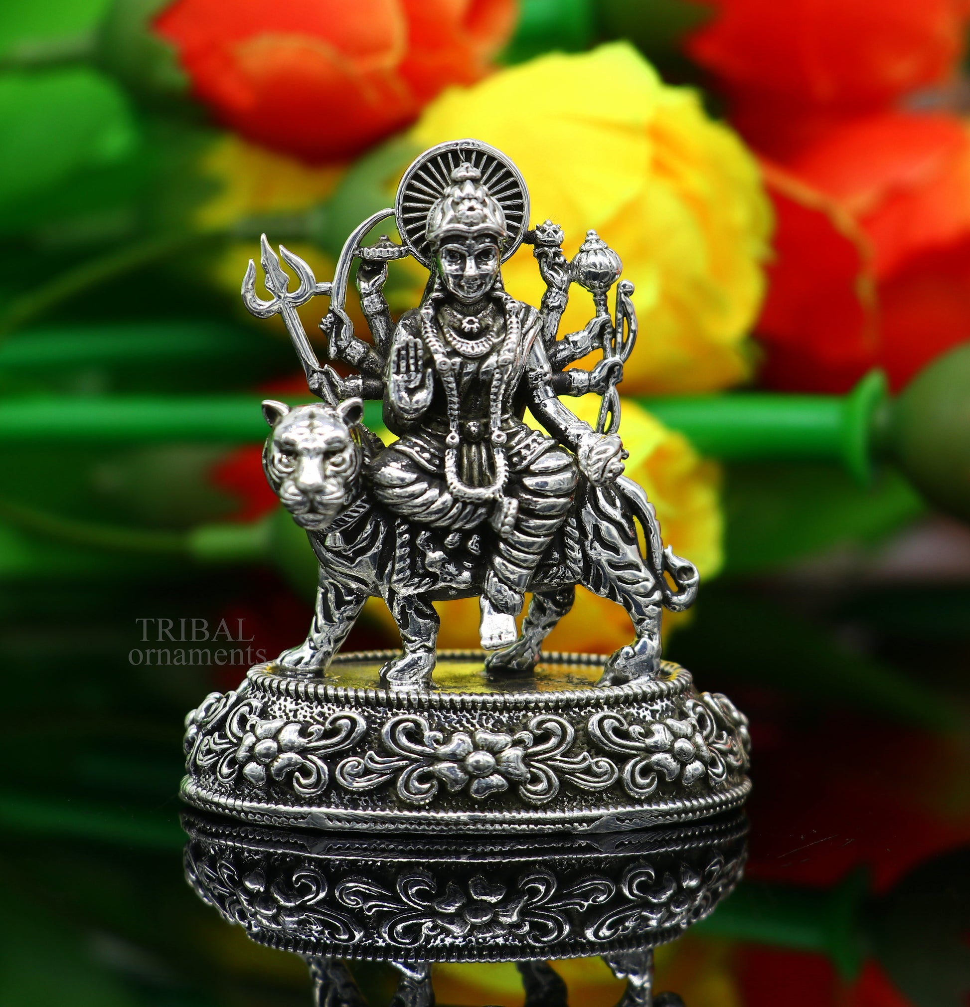 925 Sterling silver Goddess durga/bhawani maa, Pooja Articles, Silver Idols, handcrafted decorative statue sculpture amazing gifting Art488 - TRIBAL ORNAMENTS