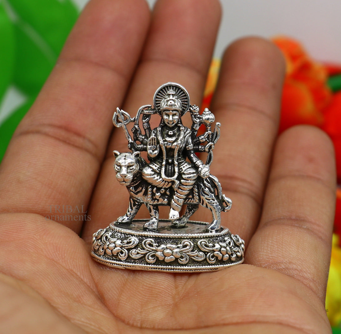 925 Sterling silver Goddess durga/bhawani maa, Pooja Articles statue, handcrafted decorative statue sculpture amazing gifting Art489 - TRIBAL ORNAMENTS