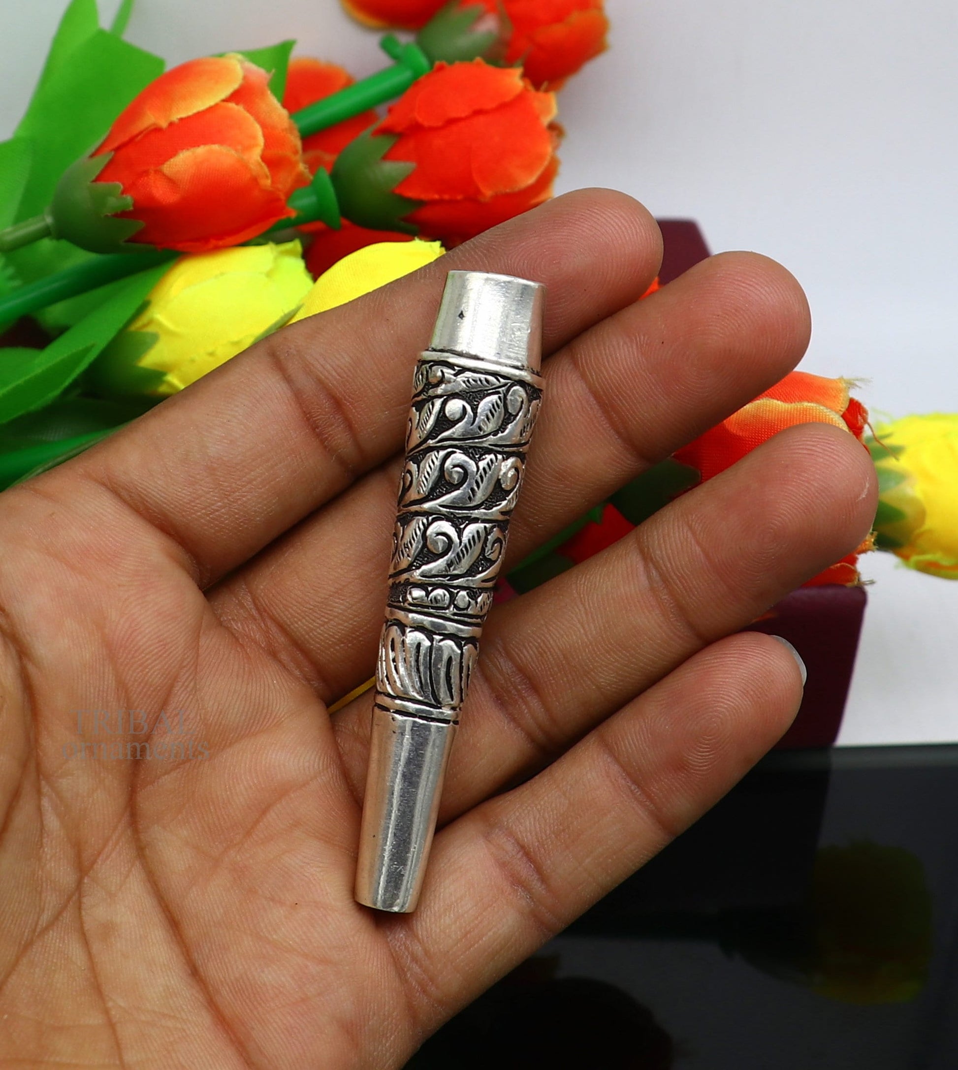 Tribal Ethnic 925 sterling silver handmade Nakshi, chitai work hukka/ hookah pipe, royal luxury vintage style hukah, tobacco pipe art476 - TRIBAL ORNAMENTS