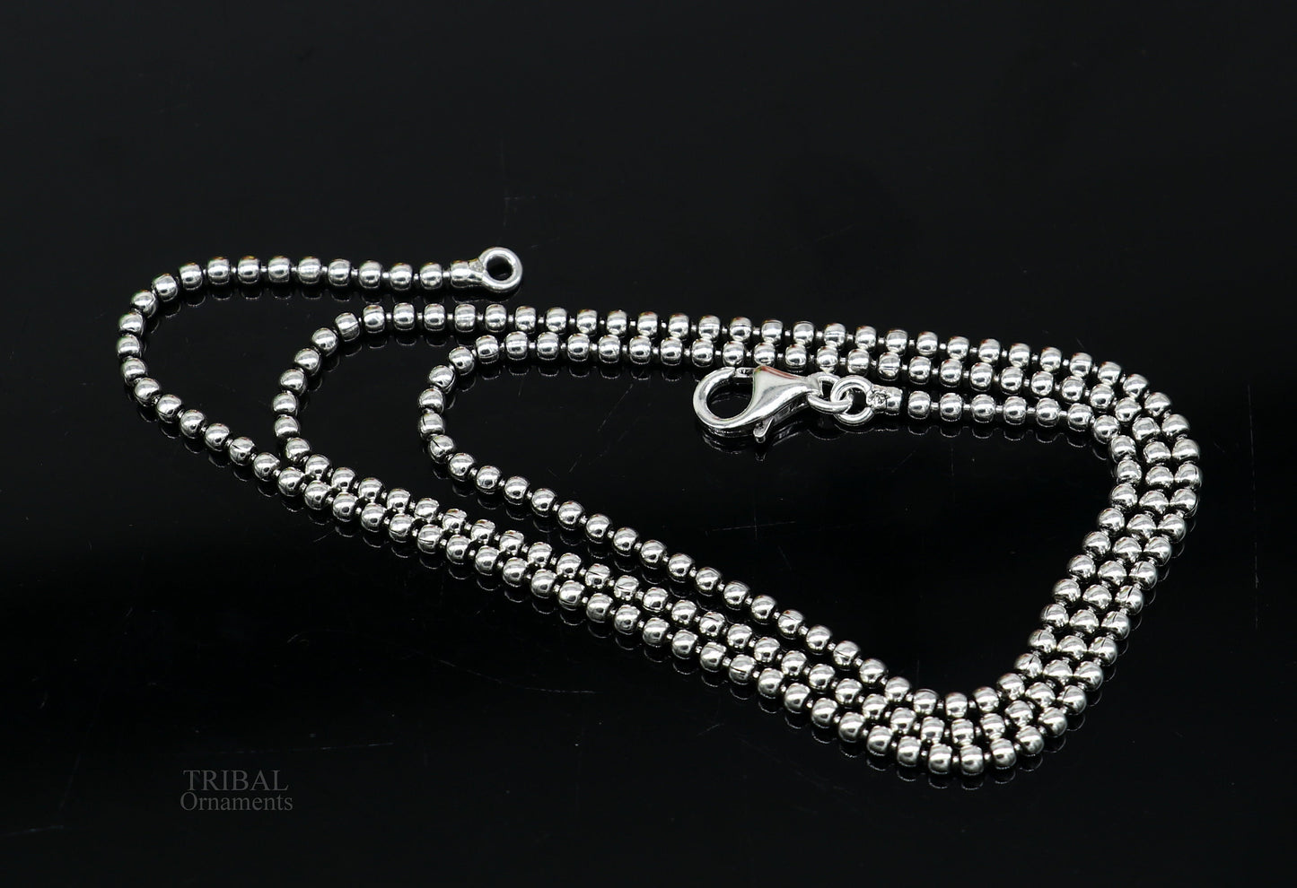 All size 925 sterling silver handmade customized fancy stylish silver beaded chain necklace baht chain best gifting jewelry from India ch150 - TRIBAL ORNAMENTS