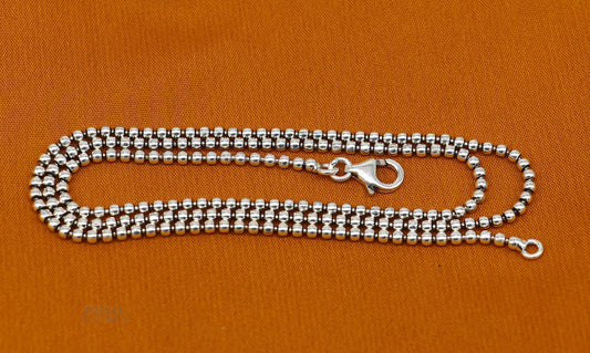 All size 925 sterling silver handmade customized fancy stylish silver beaded chain necklace baht chain best gifting jewelry from India ch150 - TRIBAL ORNAMENTS